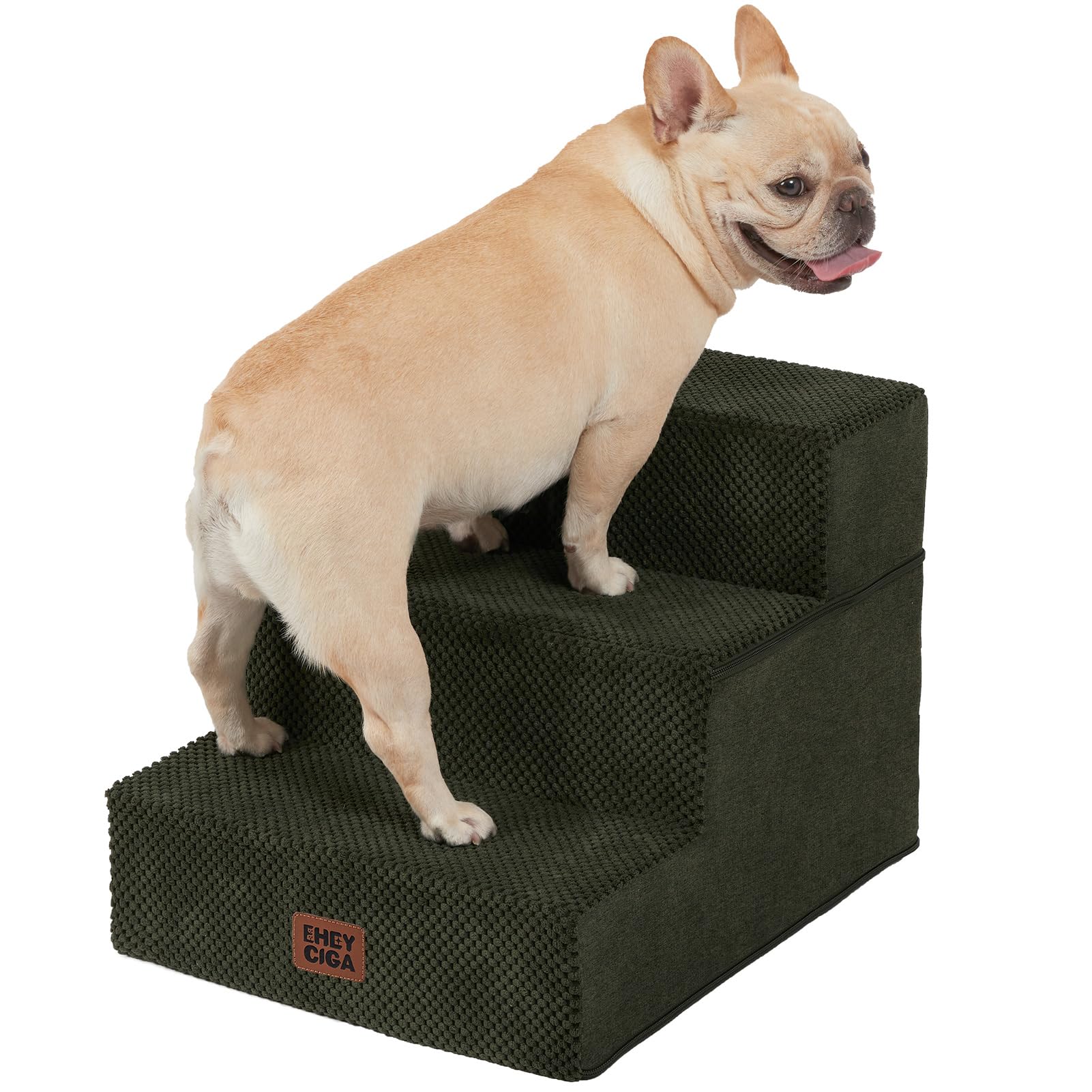 EHEYCIGA Dog Stairs for Small Dogs 13.5" H, 3-Step Dog Steps for Cats, Military Green