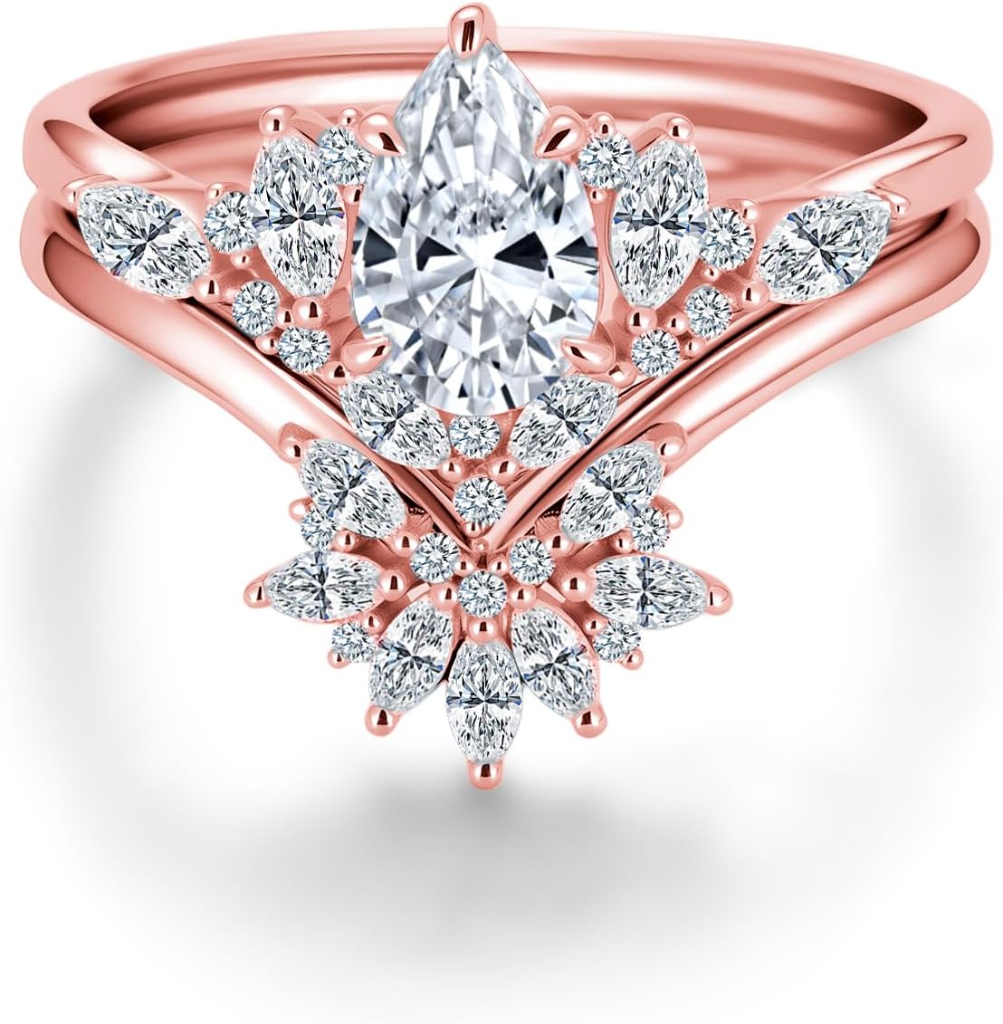 1.6/2.6 Carats Pear-Shaped Moissanite Cluster Wedding Rings Set Bridal Sets for Women GRA Certified,10K 14K 18K Real Gold Teardrop Engagement Ring Set Gift for Anniversary Wedding