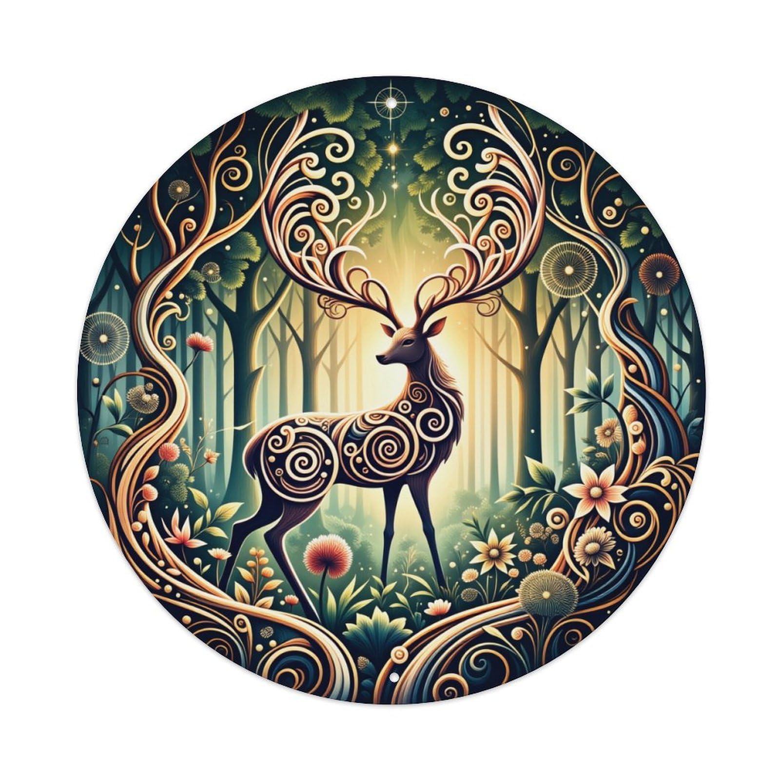 Mystic Forest Deer Art Pattern Metal Tin Sign Vintage Garden Bedroom Cafe Bar Man Cave Home Wall Decor Metal Poster 8x8 inches