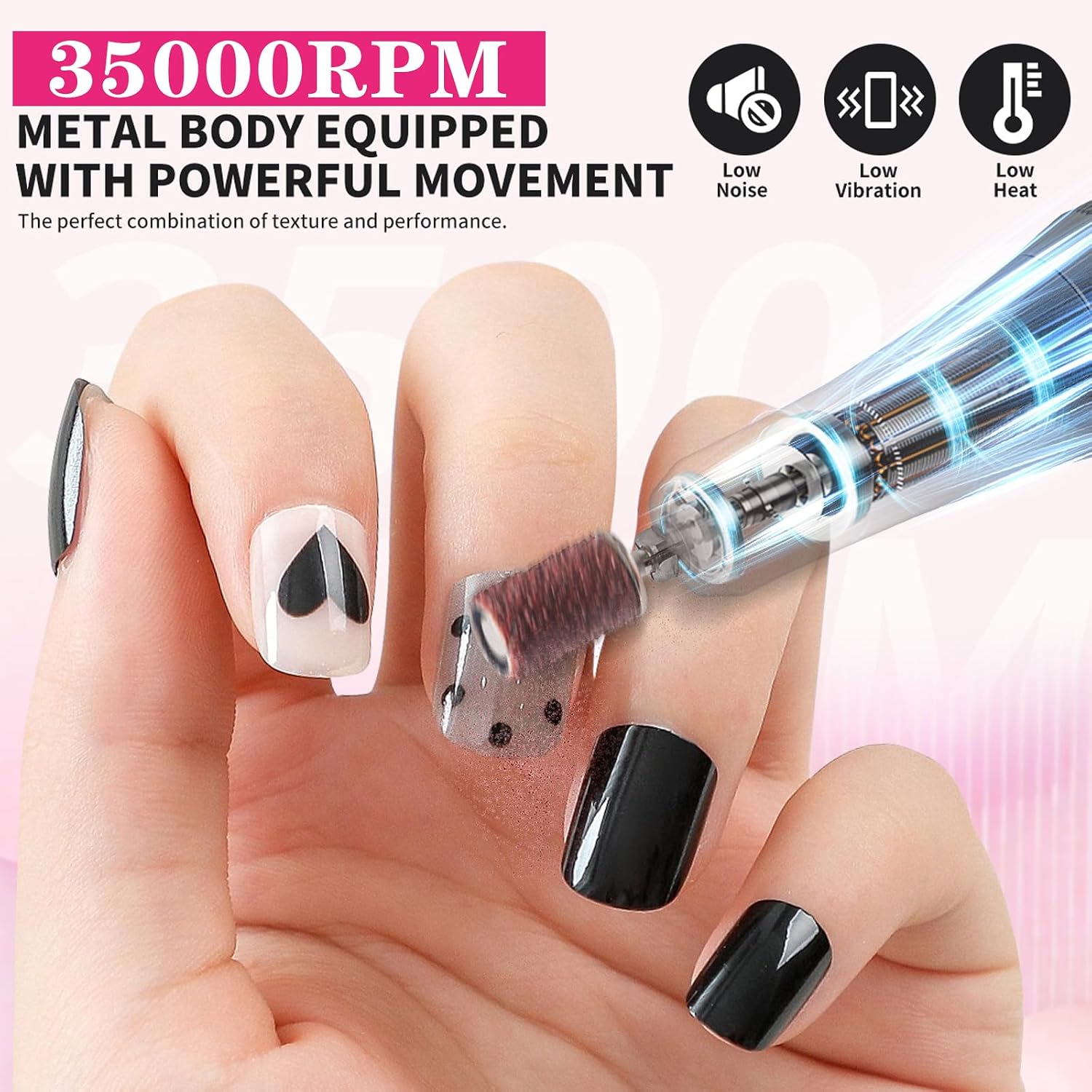 Nail Drill Replacement, 20000 RPM Aluminum Replacement Handle for Electric Nail File Machine, Manicure Pedicure Nail Art Tool, Silver
