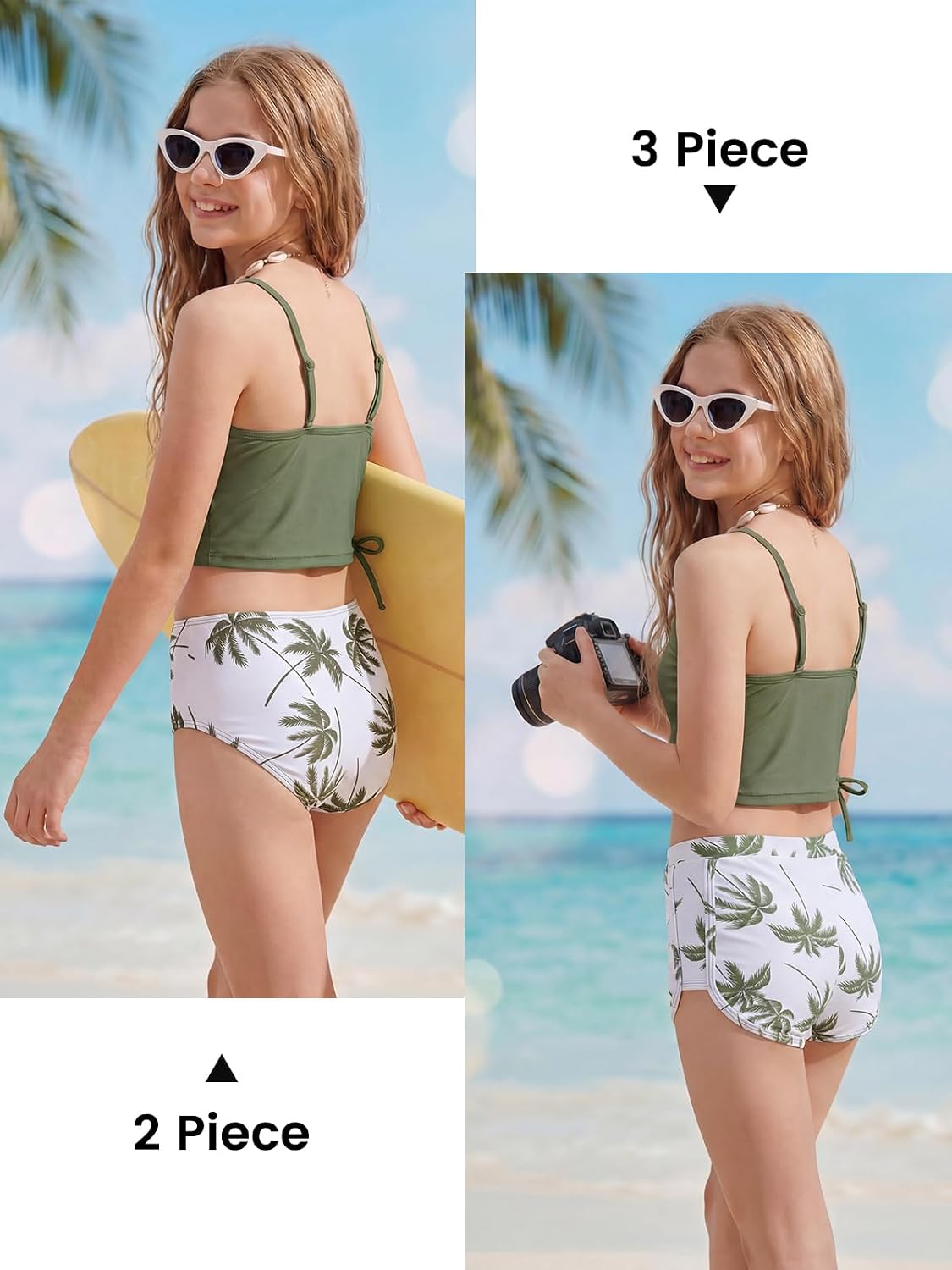 JiAmy Girls Hawaiian Tankini Swim Set Bathing Suit with Cover Up 7-16Y image 5