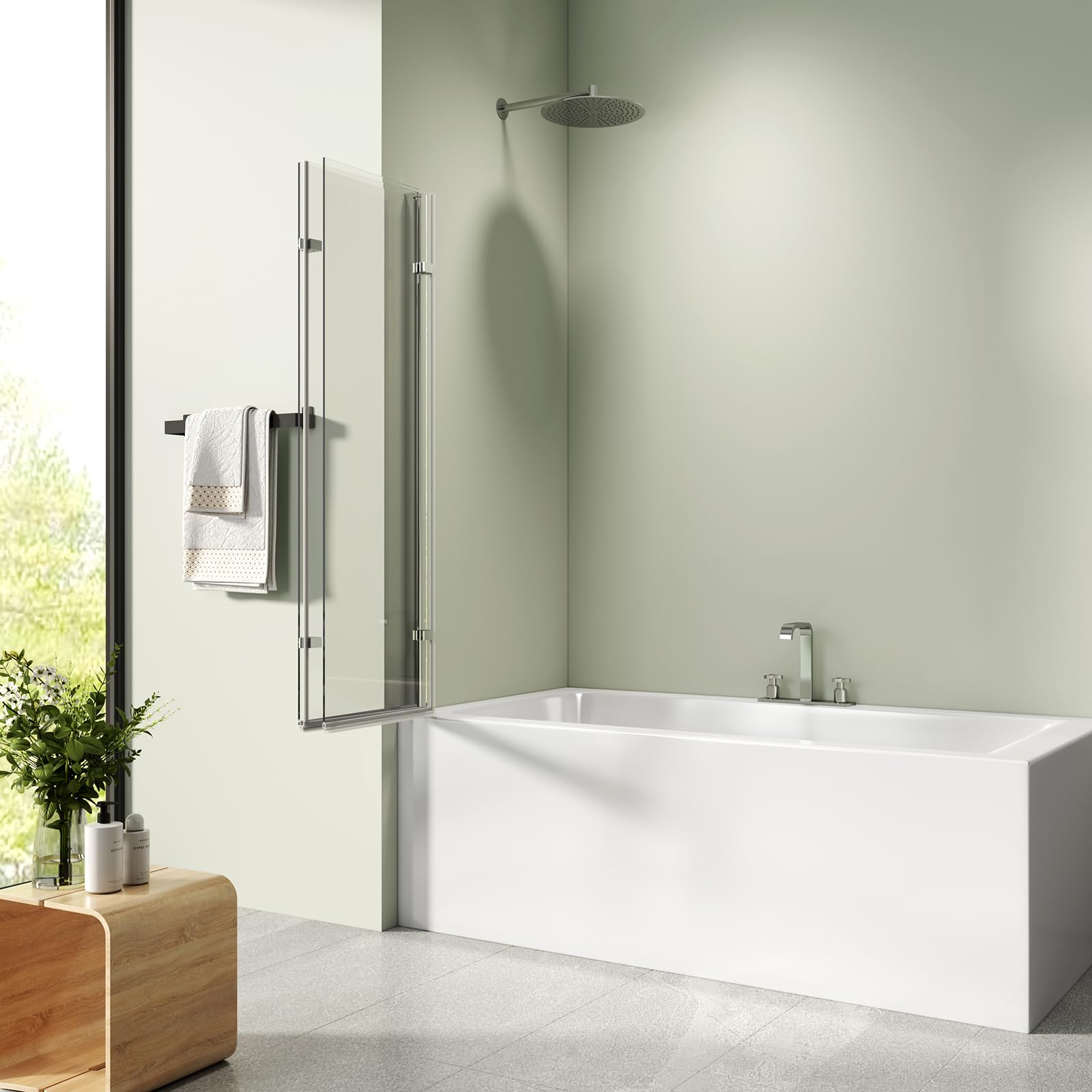 S'AFIELINA Mampara Bañera Plegable 130x140 cm, 3 Hojas | Mampara de Ducha para Bañera con Cristal ESG Templado 6 mm, Tratamiento Antical NANO y Fácil Limpieza
