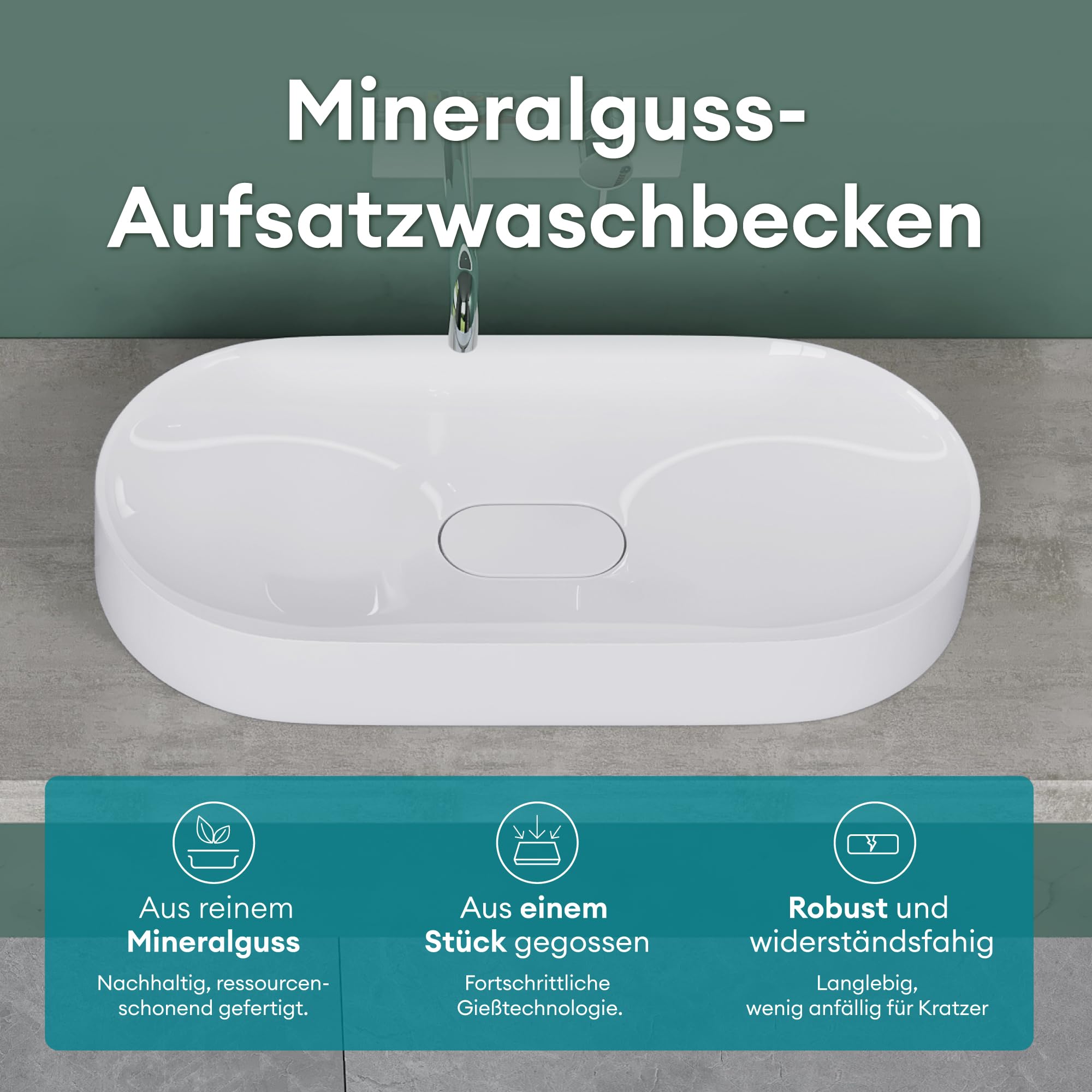 Mai & Mai Lavabo da Appoggio 70x35.5x10cm, Lavandino Bagno Colossum826 Lavabo da Marmo Fuso, Bianco Lucido