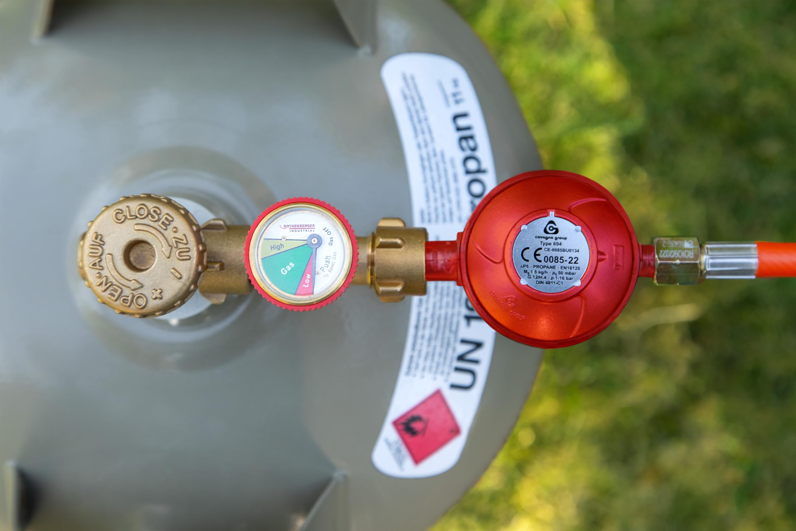ROTHENBERGER Industrial Gas Off system bezpieczeństwa do butli z propanem, automatyczne wyłączanie, pokazuje poziom napełnienia gazu