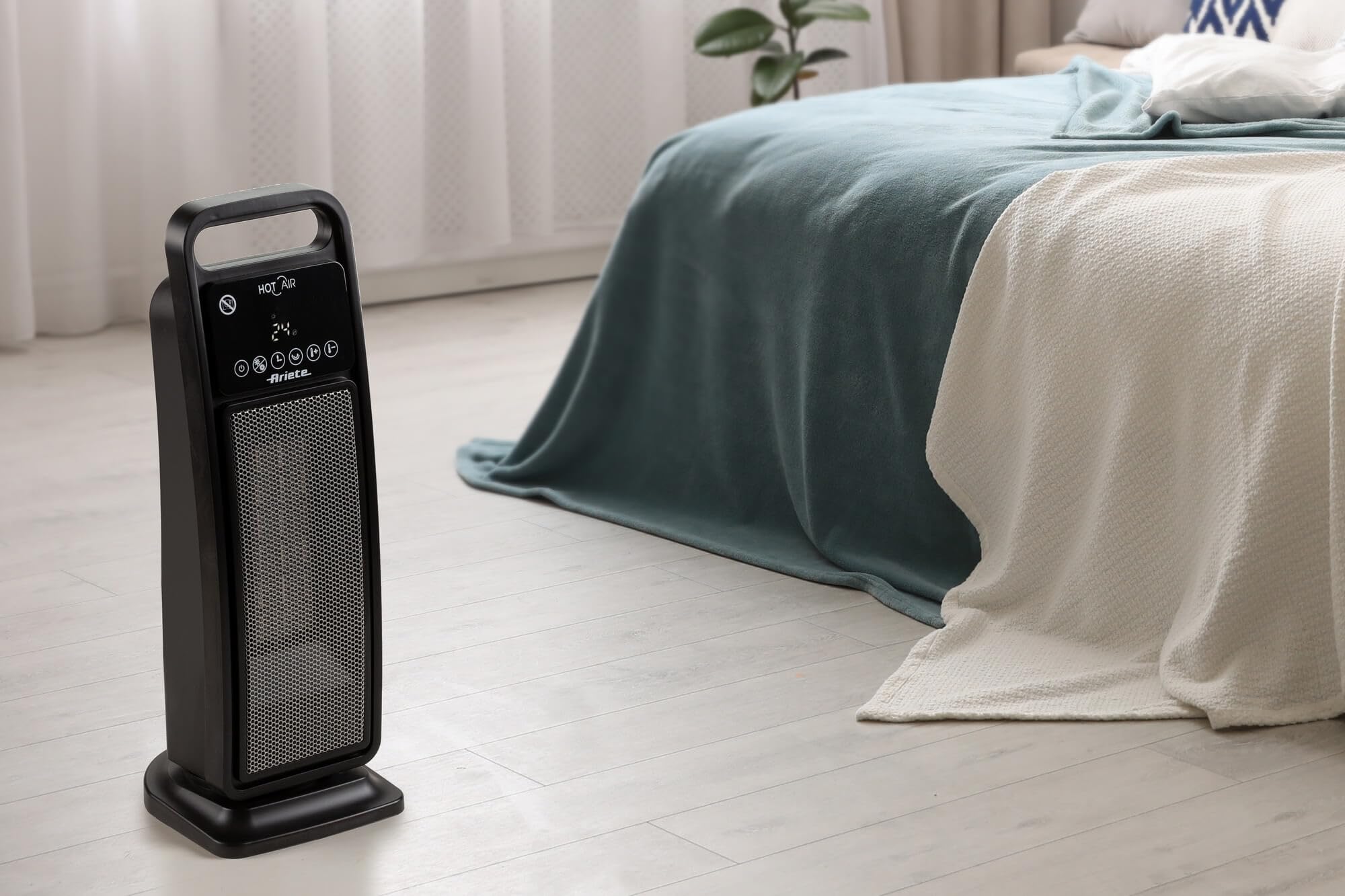 Ariete 8212 Stufa elettrica a torre, 2000W, Funzione ventilazione, Funzione oscillazione, Timer fino a 8 ore, Led display, Tecnologia ceramica, Basso consumo energetico, Nero