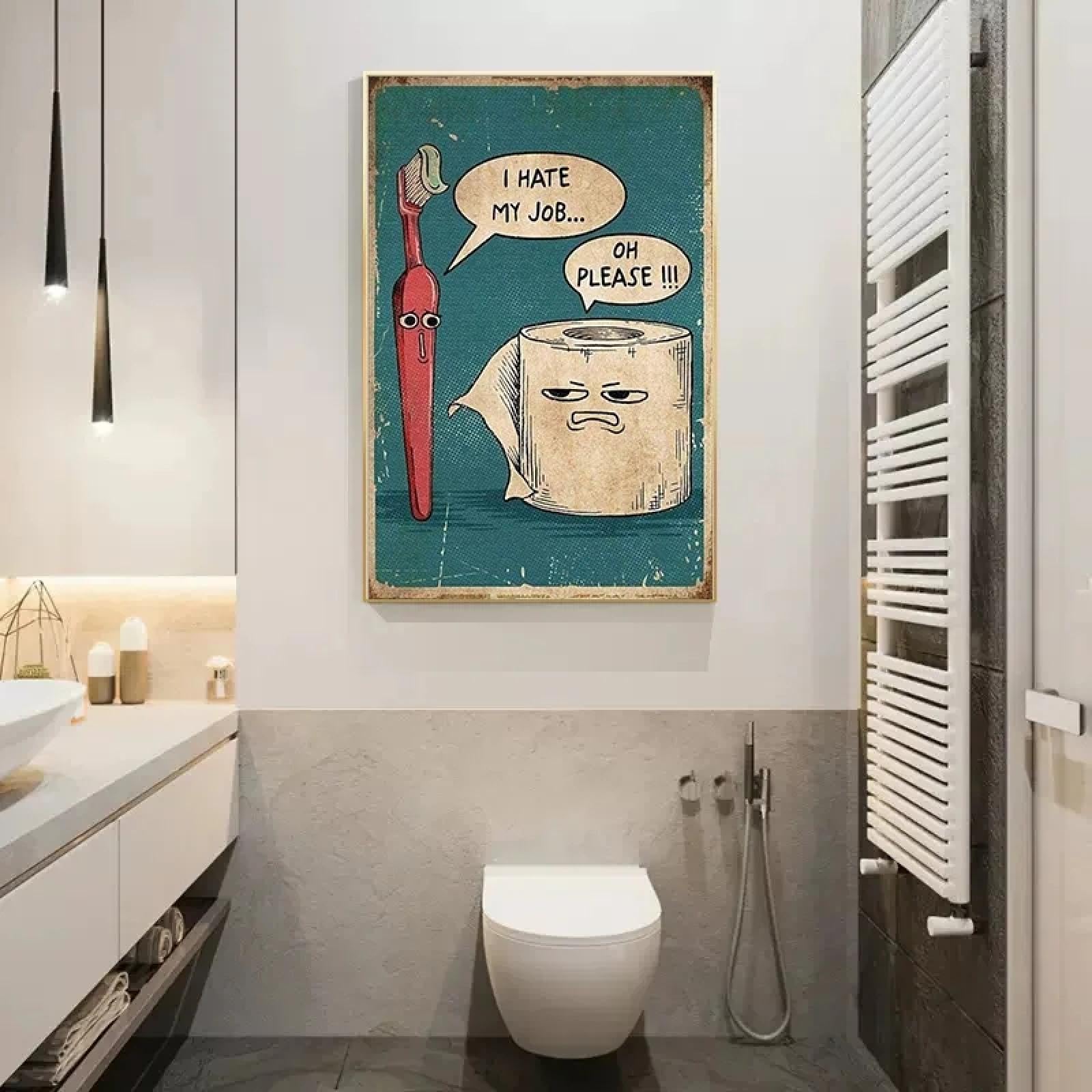 AmNooL Poster Toile Humour "Je Déteste Mon Travail" - Décoration Salle De Bain 50x70cm Sans Cadre