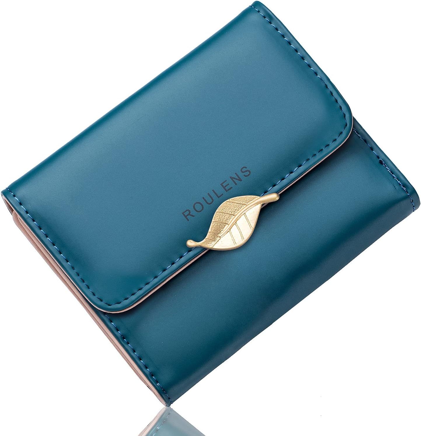 Roulens Wallet for Women RFID Blocking PU Leather Leaf Pendant Card Holder Phone Checkbook Organizer Zipper Coin Purse