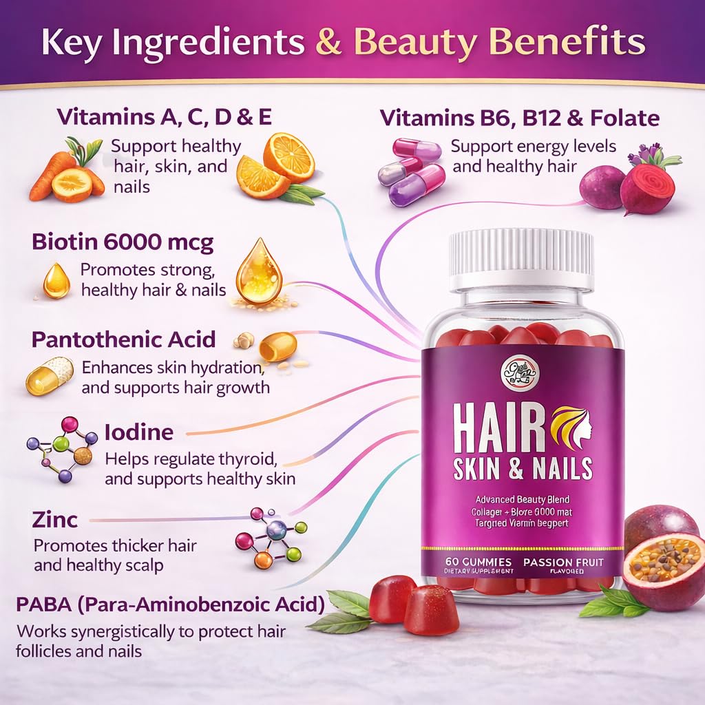 Grab The Gold Hair Skin & Nails Gummies Biotin Collagen Passion Fruit — Amazon image 4