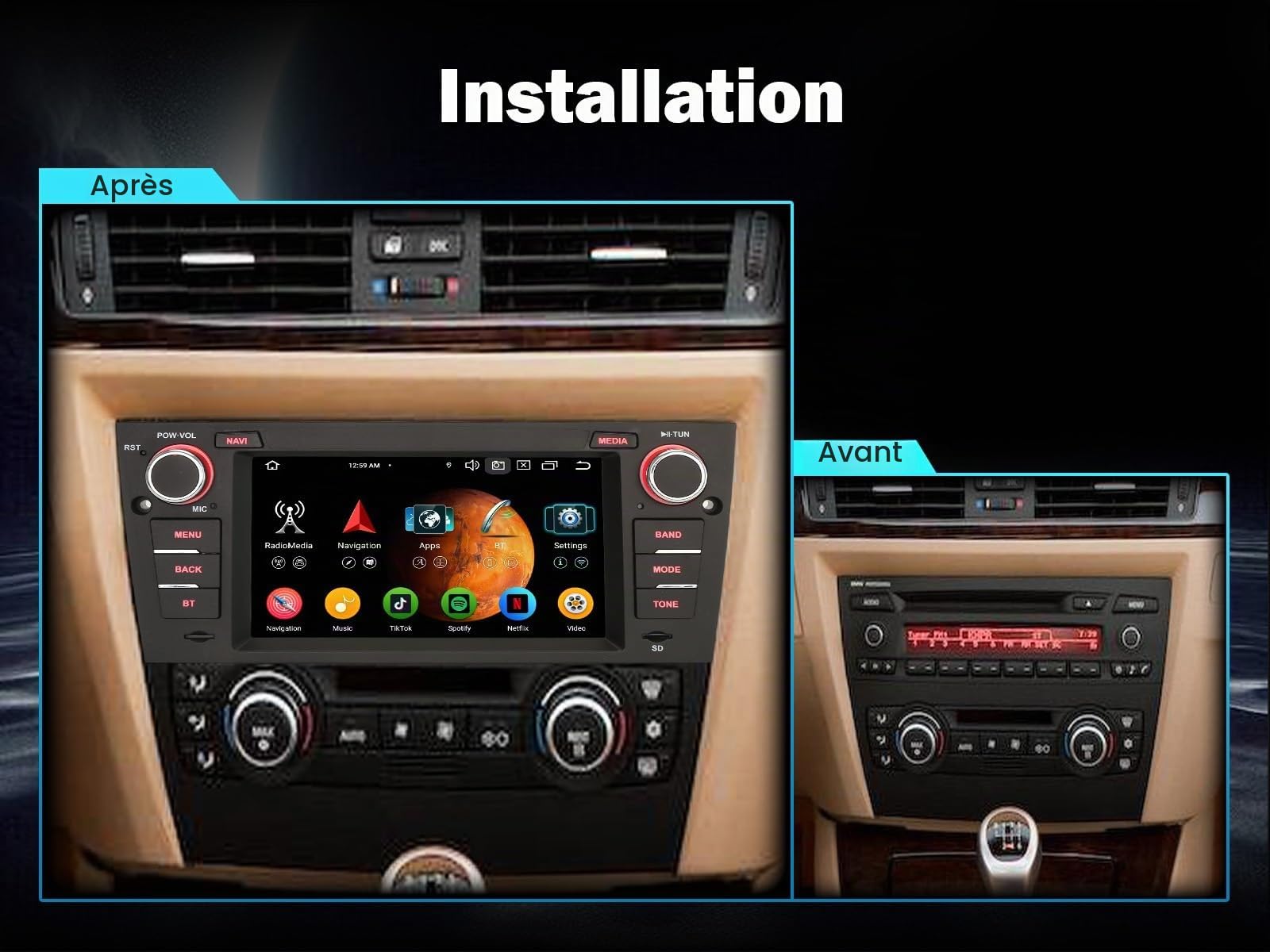 7" Android 16 Autoradio GPS Navigateur pour BMW Série 3 E90 E91 E92 E93 M3 | Carplay Sans fil Android Auto Wifi DSP Canbus SWC Écran tactile Bluetooth 5.1 Canbus DAB+