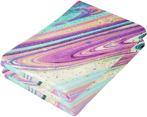 Miniatura 7 de Juego de 2 toallas de mano de colores arcoíris para baño, diseño de mármol, fantásticas toallas de cocina iridiscentes abstractas moradas, toallas