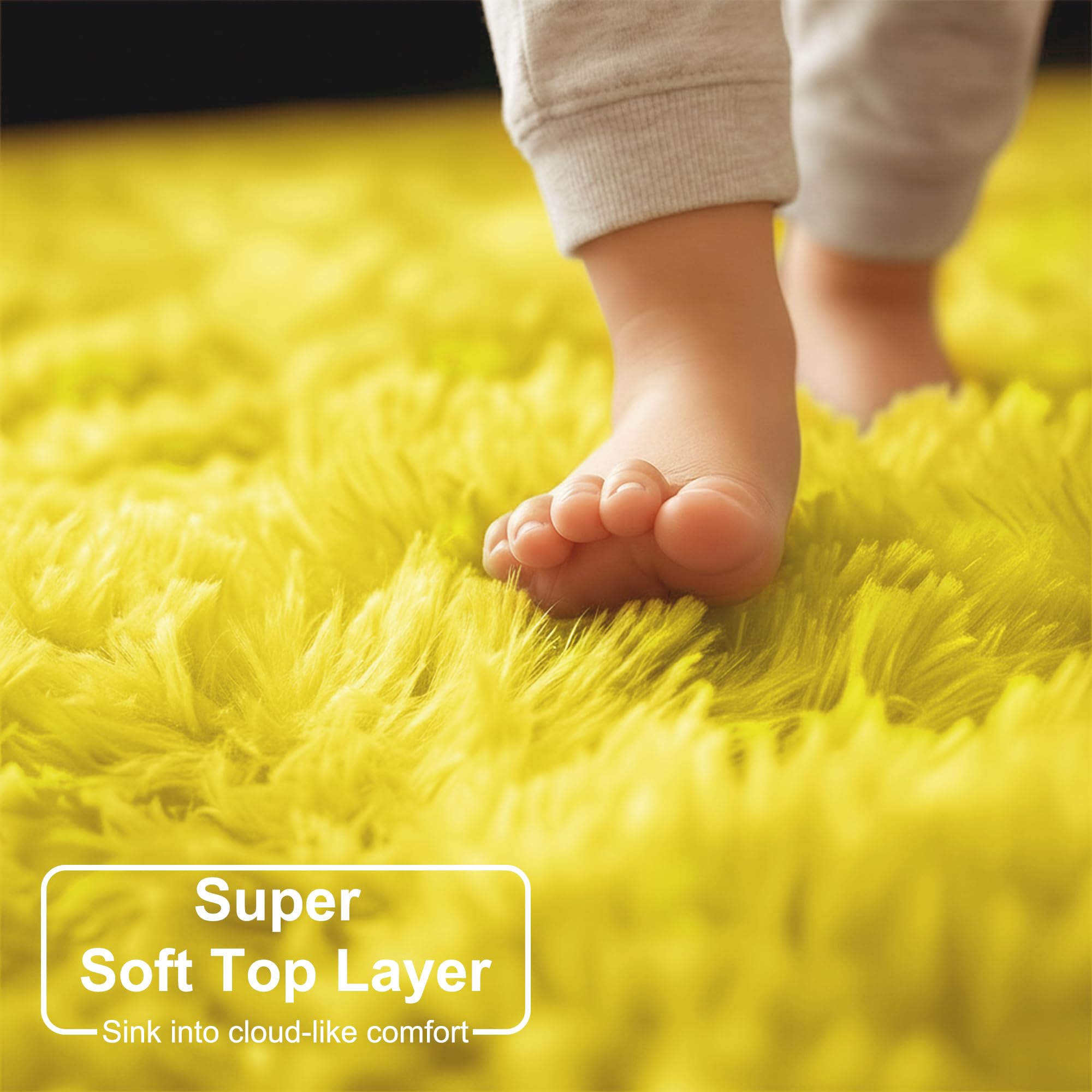 Amdrebio - Alfombra redonda amarilla de 183 cm para salón o dormitorio, mullida de felpa y pelo largo, para decoración de guardería, aula, habitación infantil o juvenil, niñas o niños, estilo kawaii