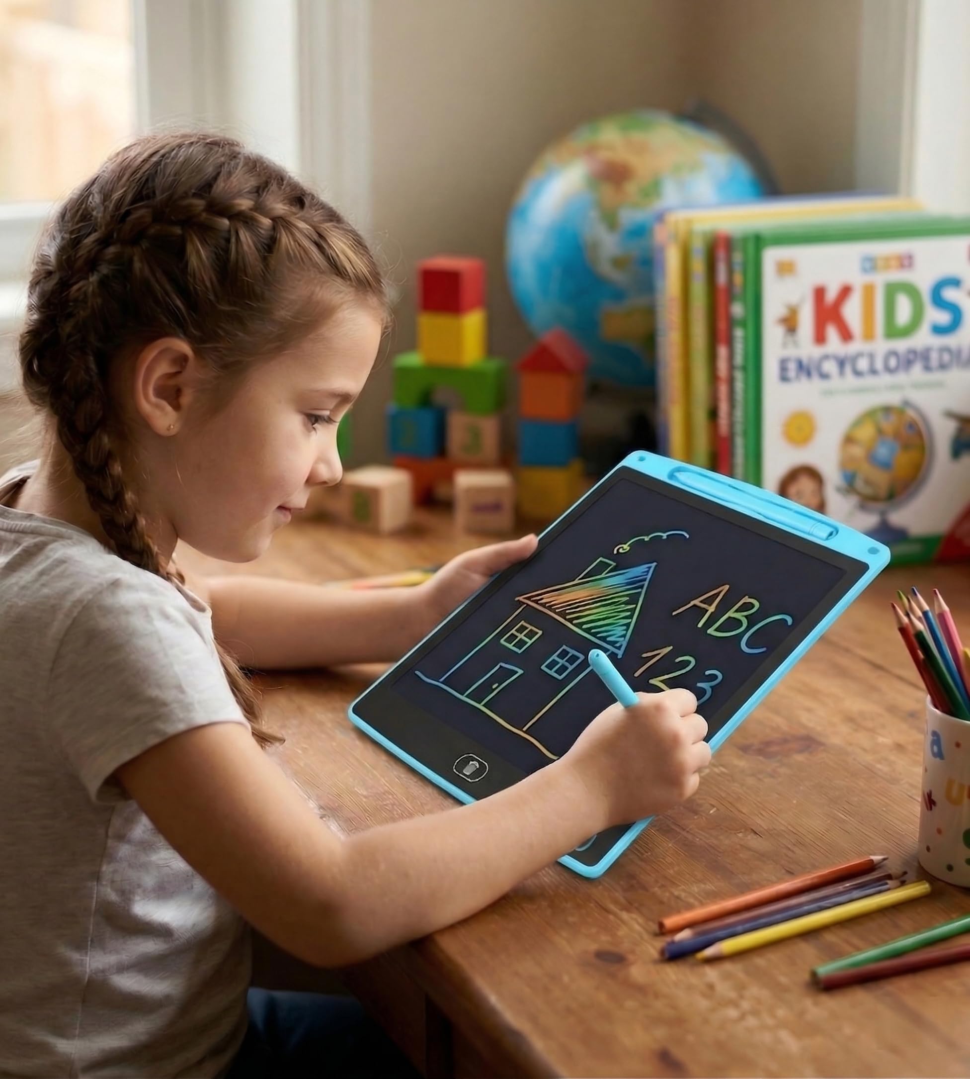 Tavoletta da scrittura LCD da 25,4 cm, blocco da disegno riutilizzabile con cancellazione a un pulsante, lavagna elettronica leggera per bambini, studenti, ufficio e uso domestico (blu)