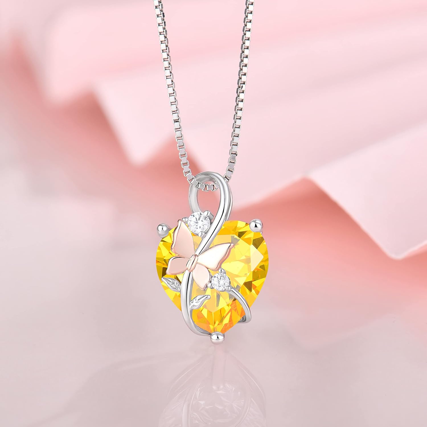 Butterfly Heart Necklaces for Women, 925 Sterling Silver 5A Cubic Zirconia Birthstone Pendant Jewelry Gifts, Anniversary Birthday Christmas Gifts for her - Image 3