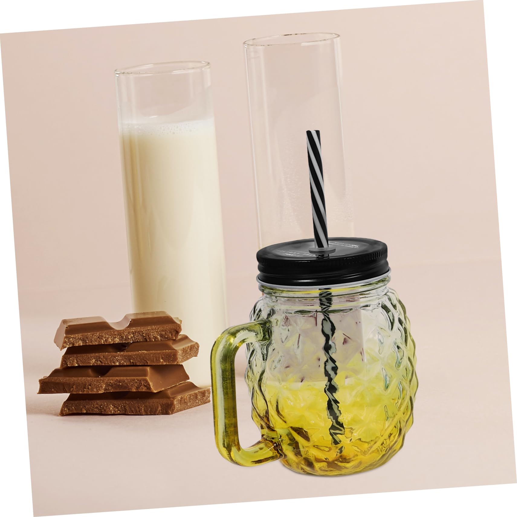DECHOUS Glasbecher aus Glas 4 Stück und Trinkhalm mit Auslaufsicherem Deckel Langlebige Gerippte Trinkbecher Spill Proof Design für Arbeit und Schule