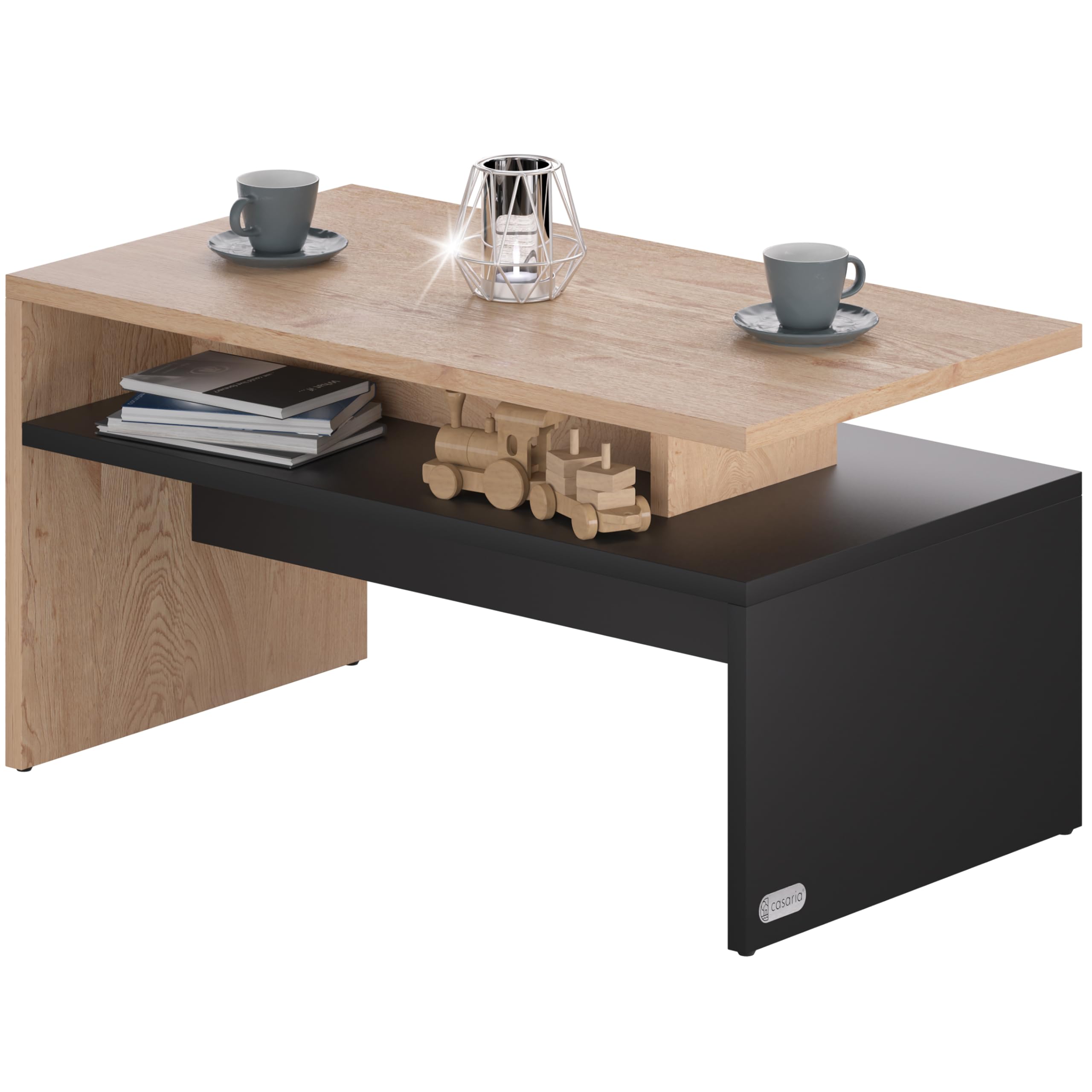 CASARIA® Mesa de Centro Sacramento 95x55x50cm Mesita Auxiliar Carga hasta 50kg Mueble de Salón Gris Madera