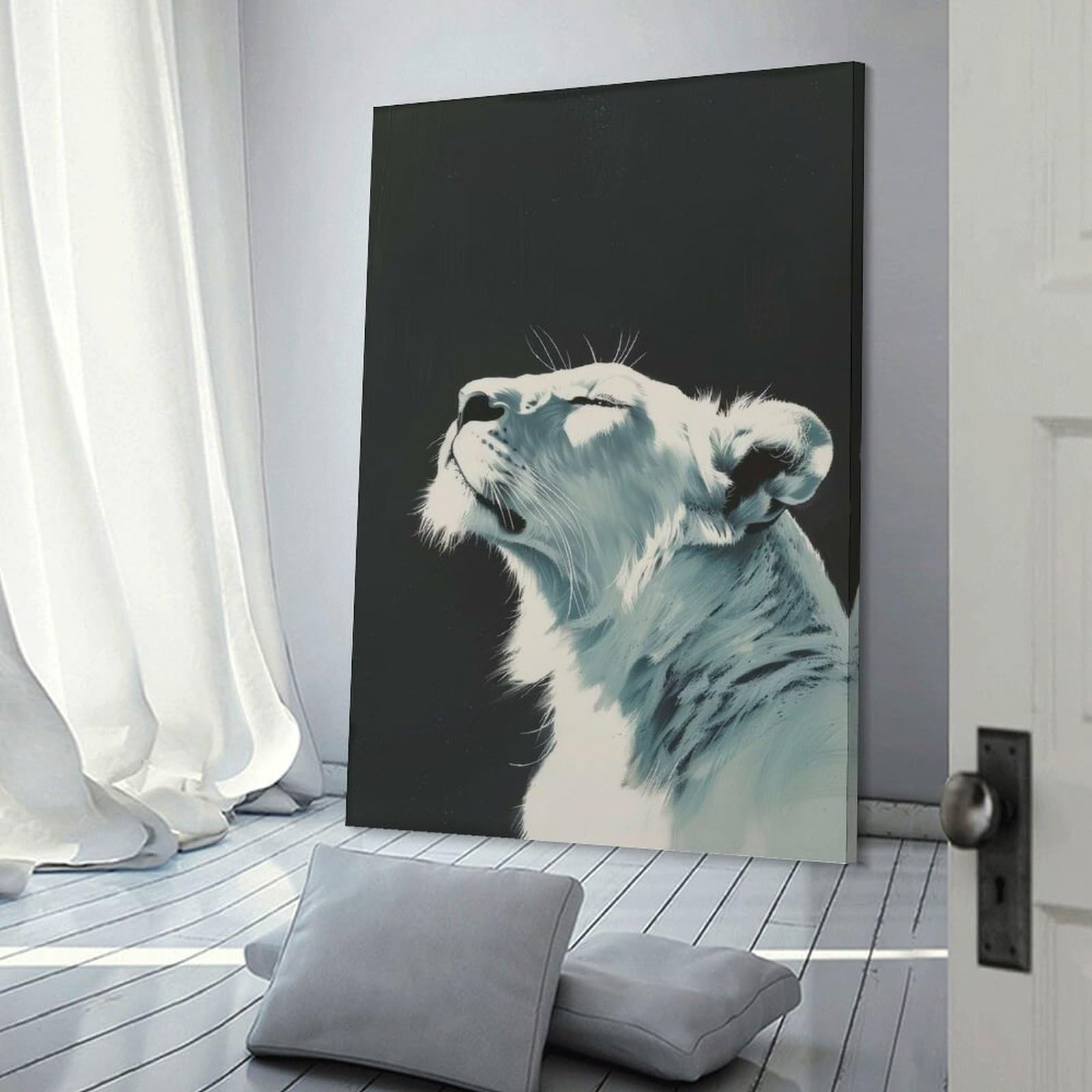 Junmoney White Lion Portrait(2) Canvas Wall Decor, 08x12inch(20x30cm), for Gallery Wall Decor And Room Displays, Wall Decor Suited to Curated Displays