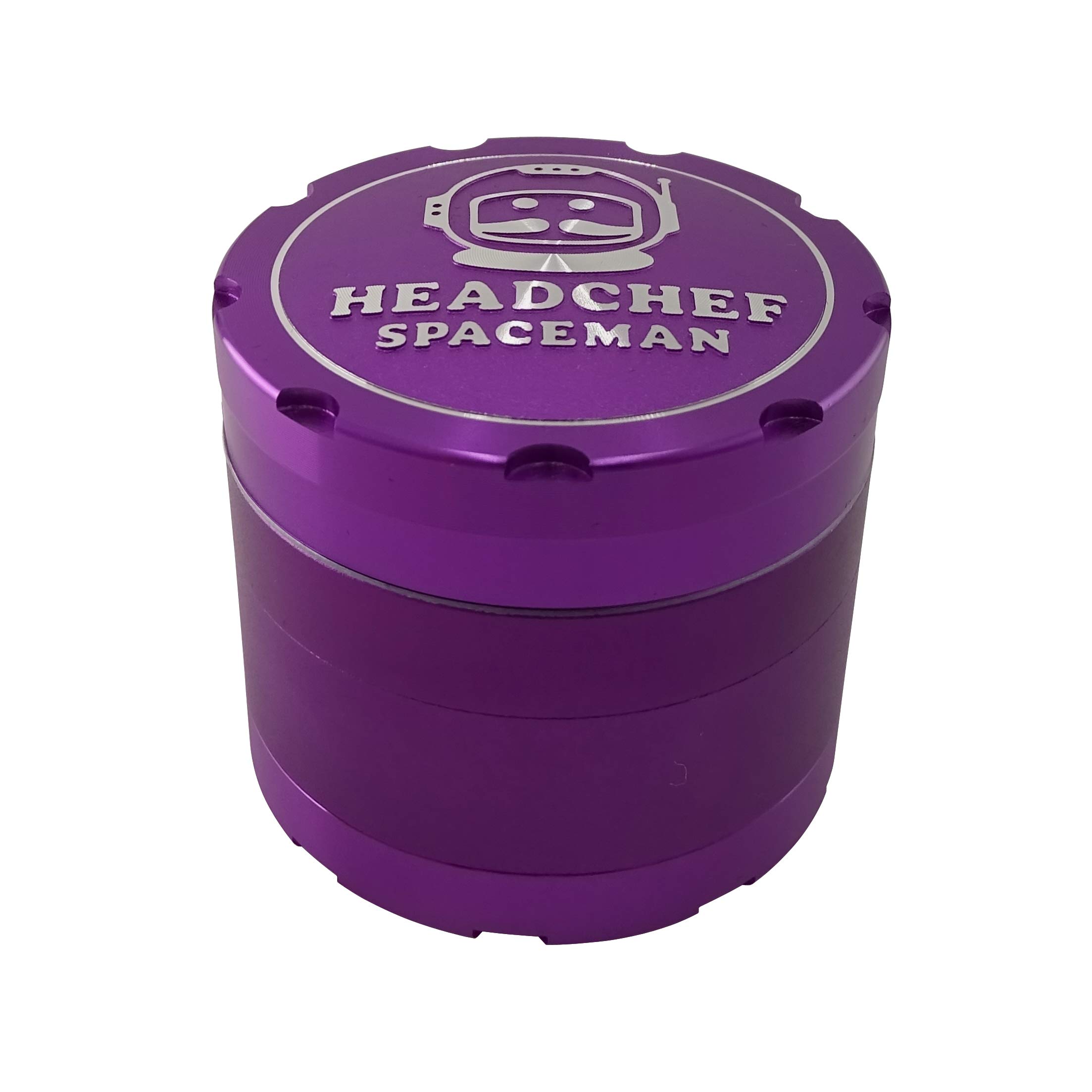 HeadchefSpaceman Metal Herb Grinder with Laser Beam Cut, Ultra Sharp Teeth and Sifter Scraper, Version 2 – 4 Piece Grinder, 55mm (Neutron Purple)