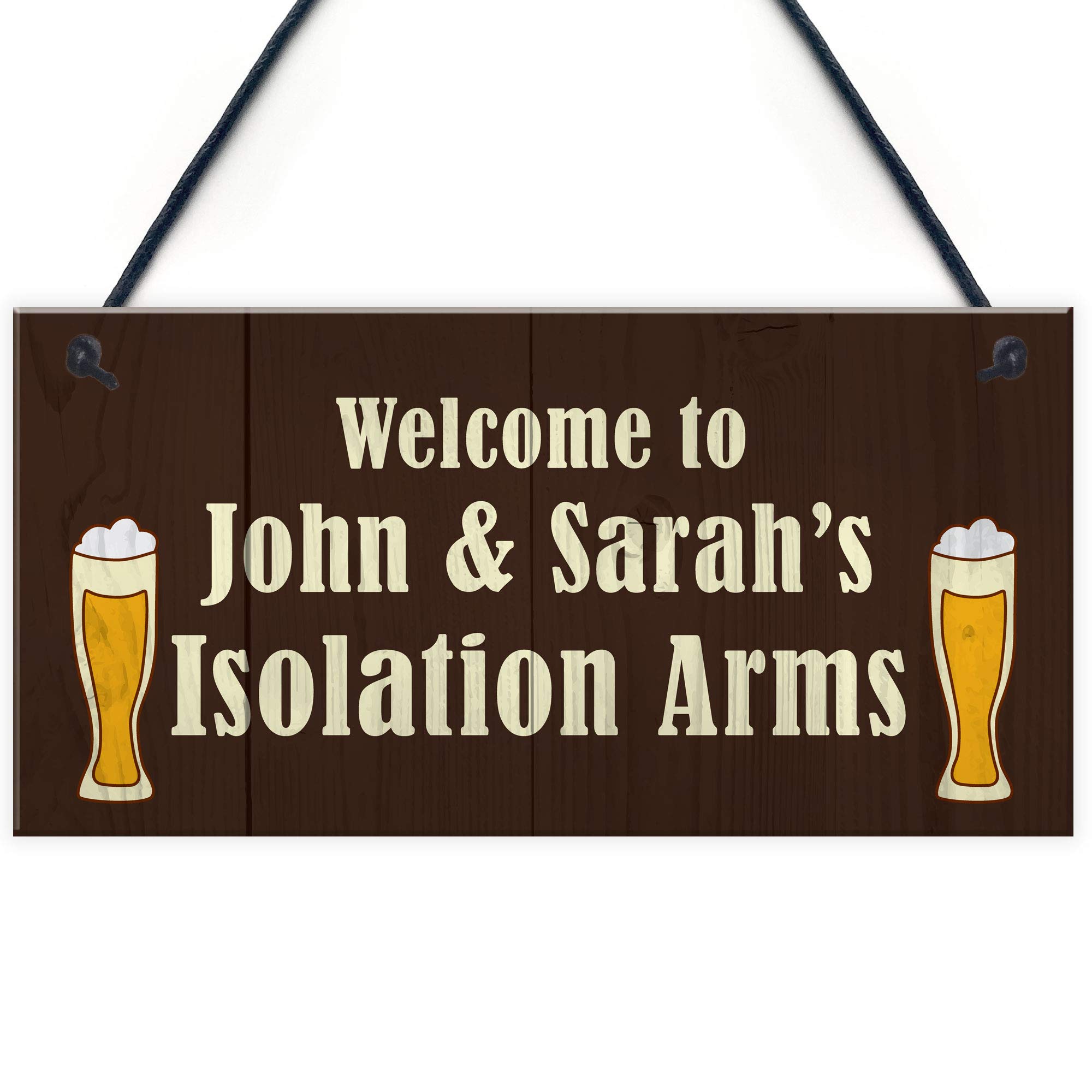 Personalised Isolation Arms Home Bar Man Cave Sign Lockdown Gift Alcohol Gift