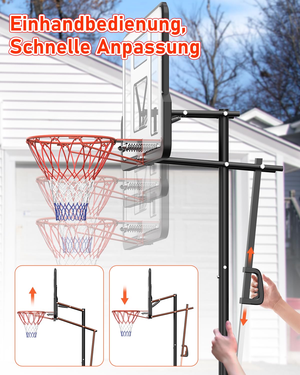 Basketballkorb Outdoor Kinder Basketball Ständer 145-305cm EIN-Knopf-Schnellverstellung 110x75cm Rückwand Gewichtssack