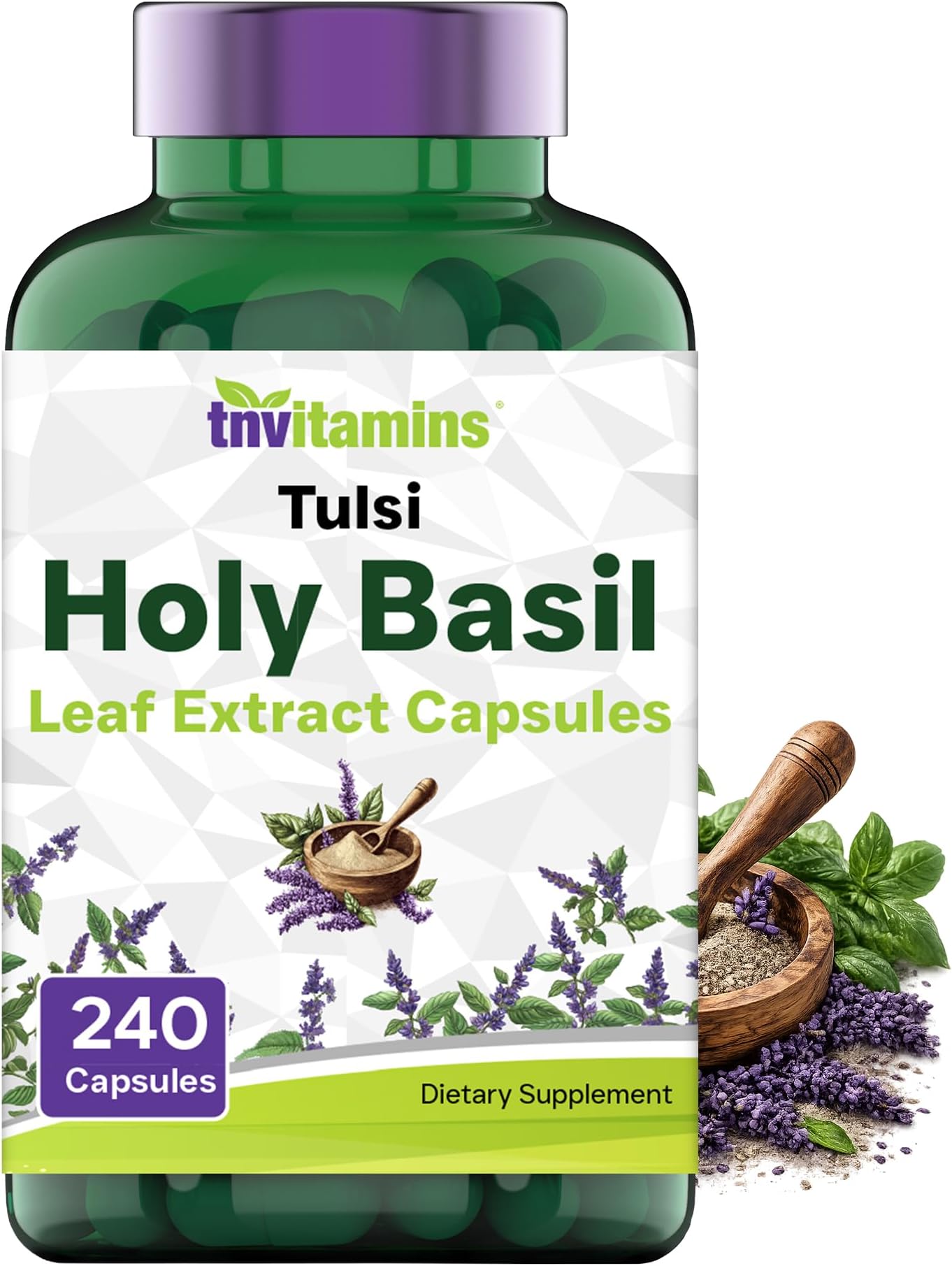TNVitamins Holy Basil Capsules (1600 MG x 240 Capsules) | 8 Month Supply | AKA Tulsi | May Promote Stress & Frustration Relief* | Tulsi Holy Basil Leaf Extract | Adaptogenic, & Ayurvedic Herb |