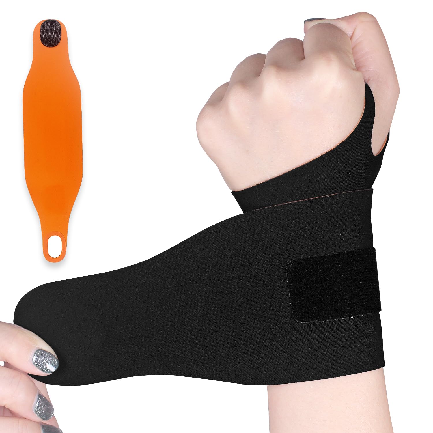 2 Pcs Ultra-Thin Wrist Brace Support for Carpal Tunnel, Pain Relief, Arthritis, Tendonitis, Elastic Wrist Wraps Right and Left Hands - Compression and Support for Fitness Enthusiasts (Black orange)