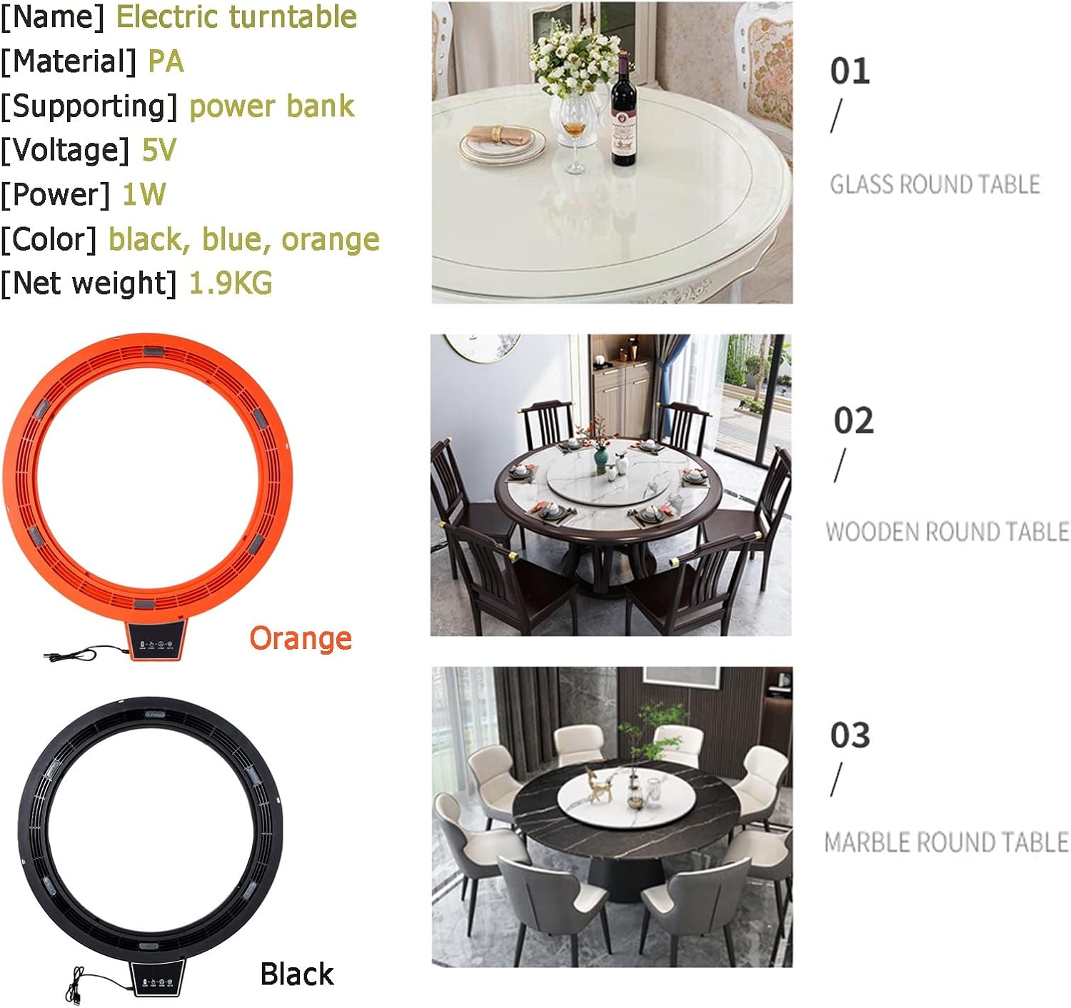 HORV Electric Rotating Turntable Bearing Round Swivel Base Dining Table Serving Tray Large Display Stand Kitchen storage Silent Operation for Wood Glass Table for Lazy Susan Photography Showcase ( Col