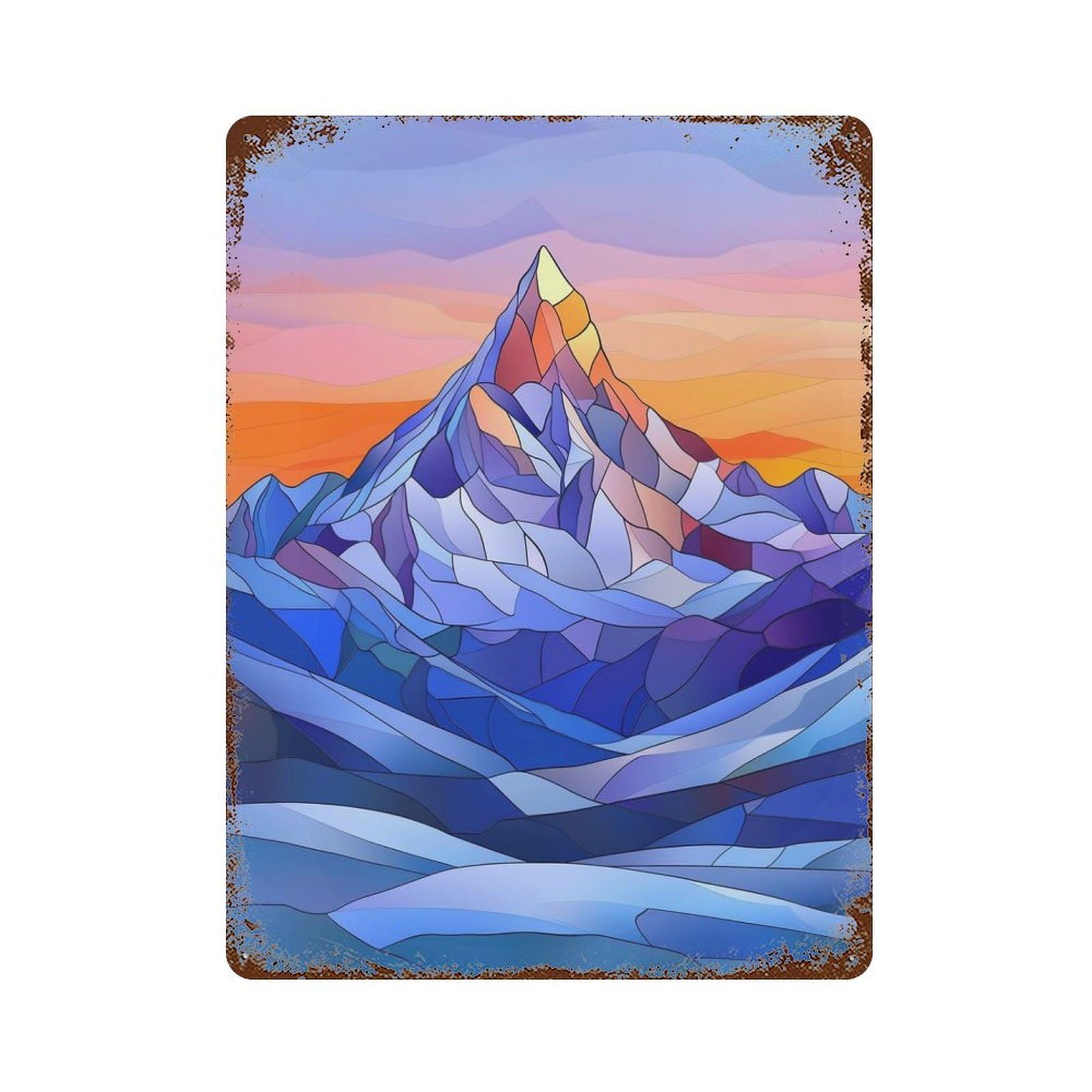 Retro Metal Sign with Stained Glass Mountain Design 15.7"x11.8", for Living Room, Hallway And Home Decor, Farmhouse Wall Decor