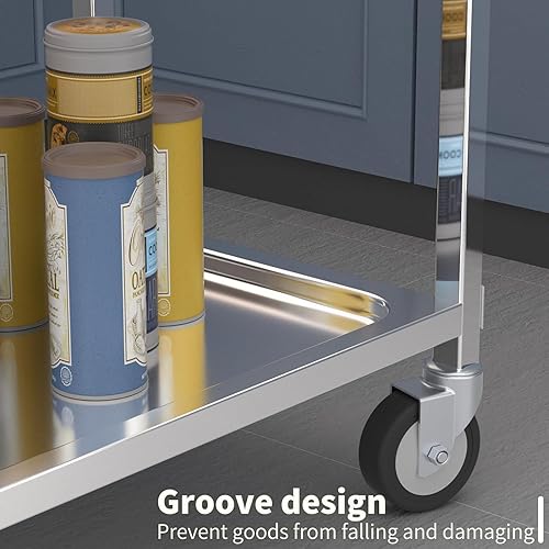 Miniatura 4 de DULONG Carrito utilitario de 3 niveles con ruedas, isla de cocina, carrito de servicio de acero inoxidable, capacidad de 300 libras, estante de