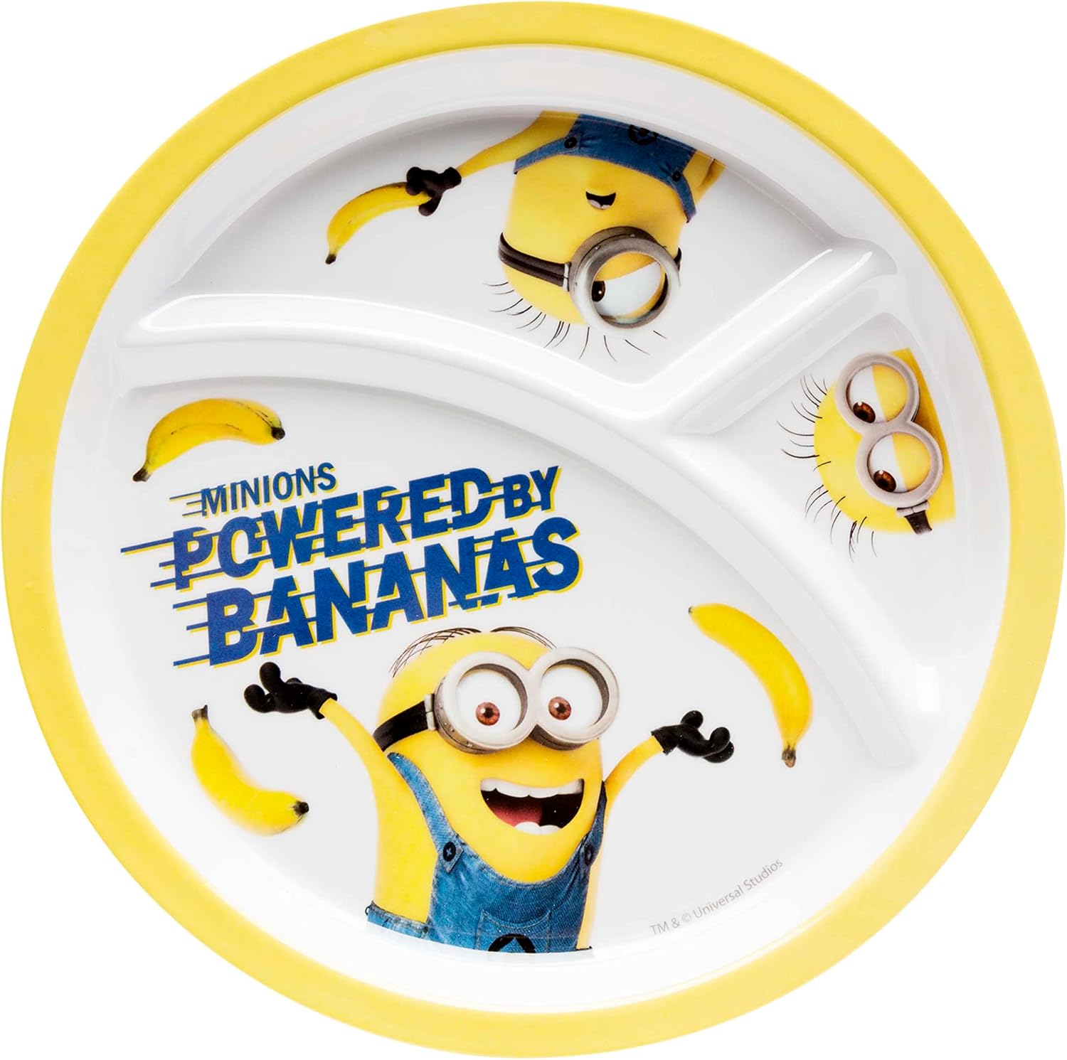 Zak Designs Minions Dinnerware Set Includes Melamine 3-Section Divided Plate, Bowl and Utensil Made of Durable Material and Perfect for Kids, 4 Piece Set, Minnions