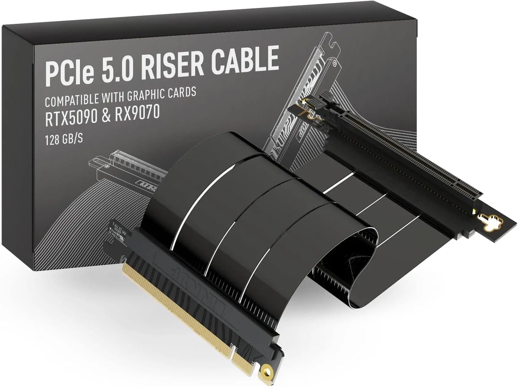 PCIE 5.0 Riser Cable | for Vertical GPU Mount | Right Angle | Graphics Card GPU Ready | Usable with PCIe 4.0 & RX 9070/ RTX5090 | 30cm (Total Length: 34cm)