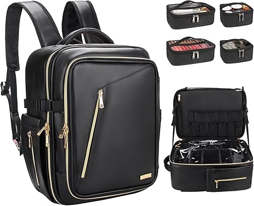 Relavel Mochila de maquillaje, estuche de maquillaje grande, kit de maquillaje profesional, bolsa de tren de viaje, organizador de almacenamiento de