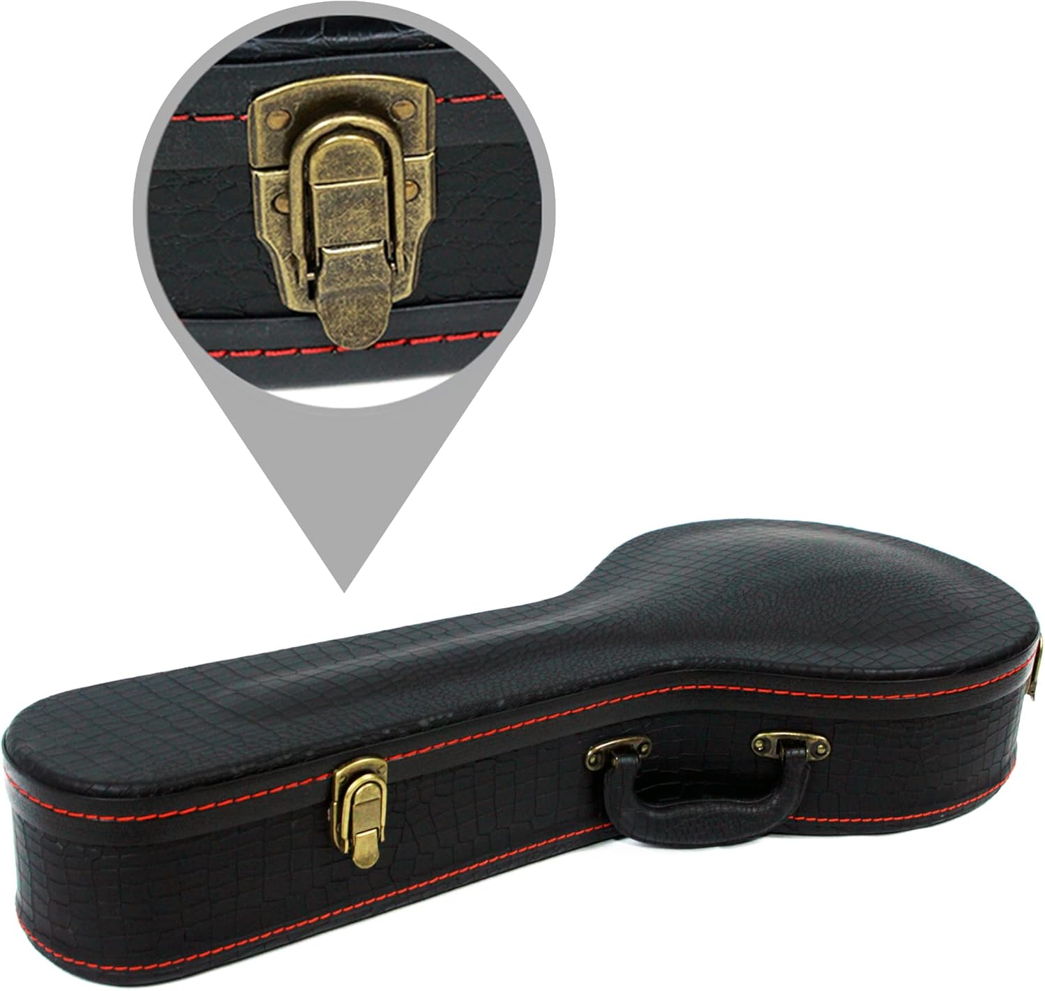 Mandolin Hard Case, A-Style Mandolin Case, Crocodile Pattern Leather Bulge Surface with Plush Interior Wooden Case (Black)
