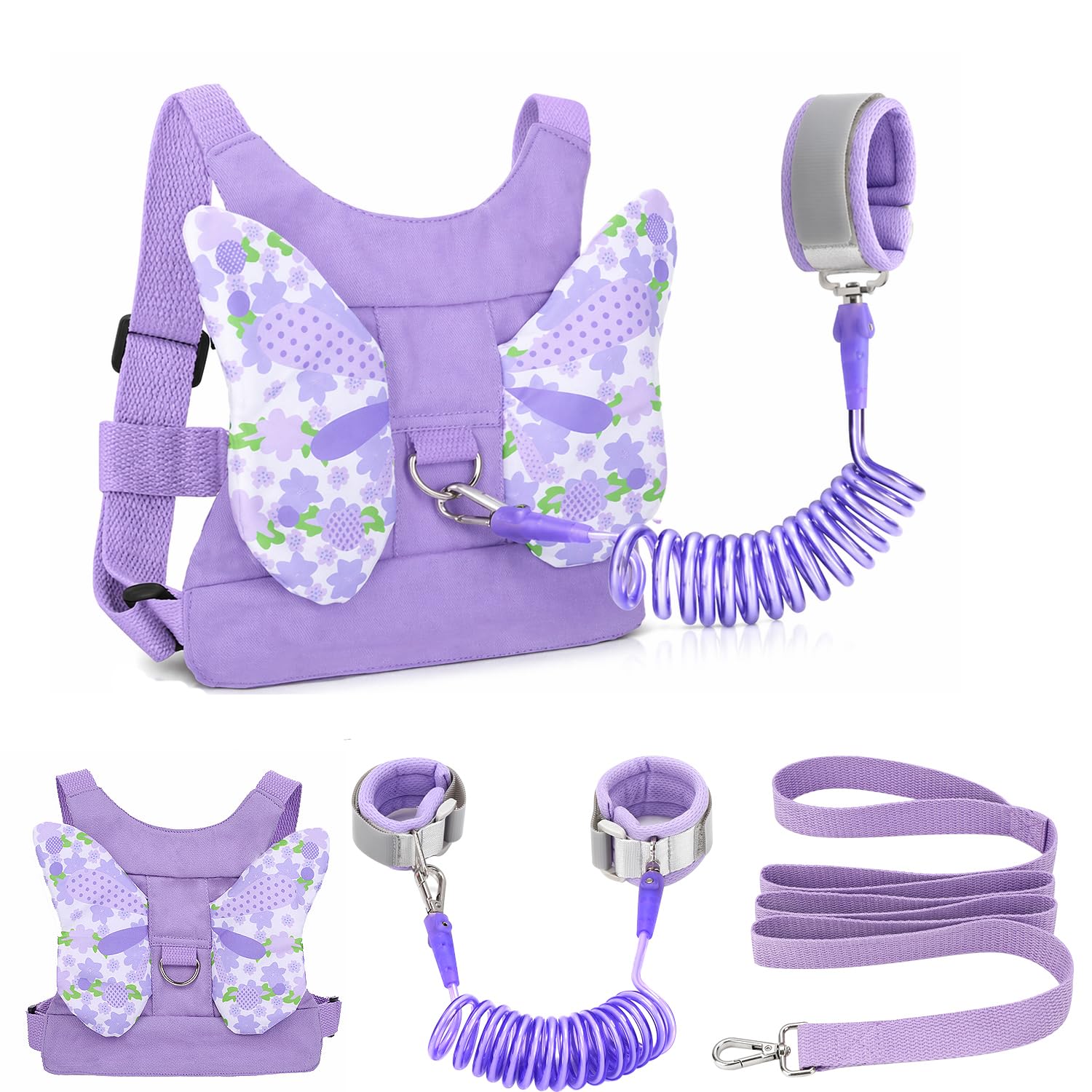 Correa para niños pequeños + eslabón de muñeca antipérdida para niños, arnés de seguridad para niños, pulsera para caminar, cinturón para niña, regalo de Navidad rosa (morado)