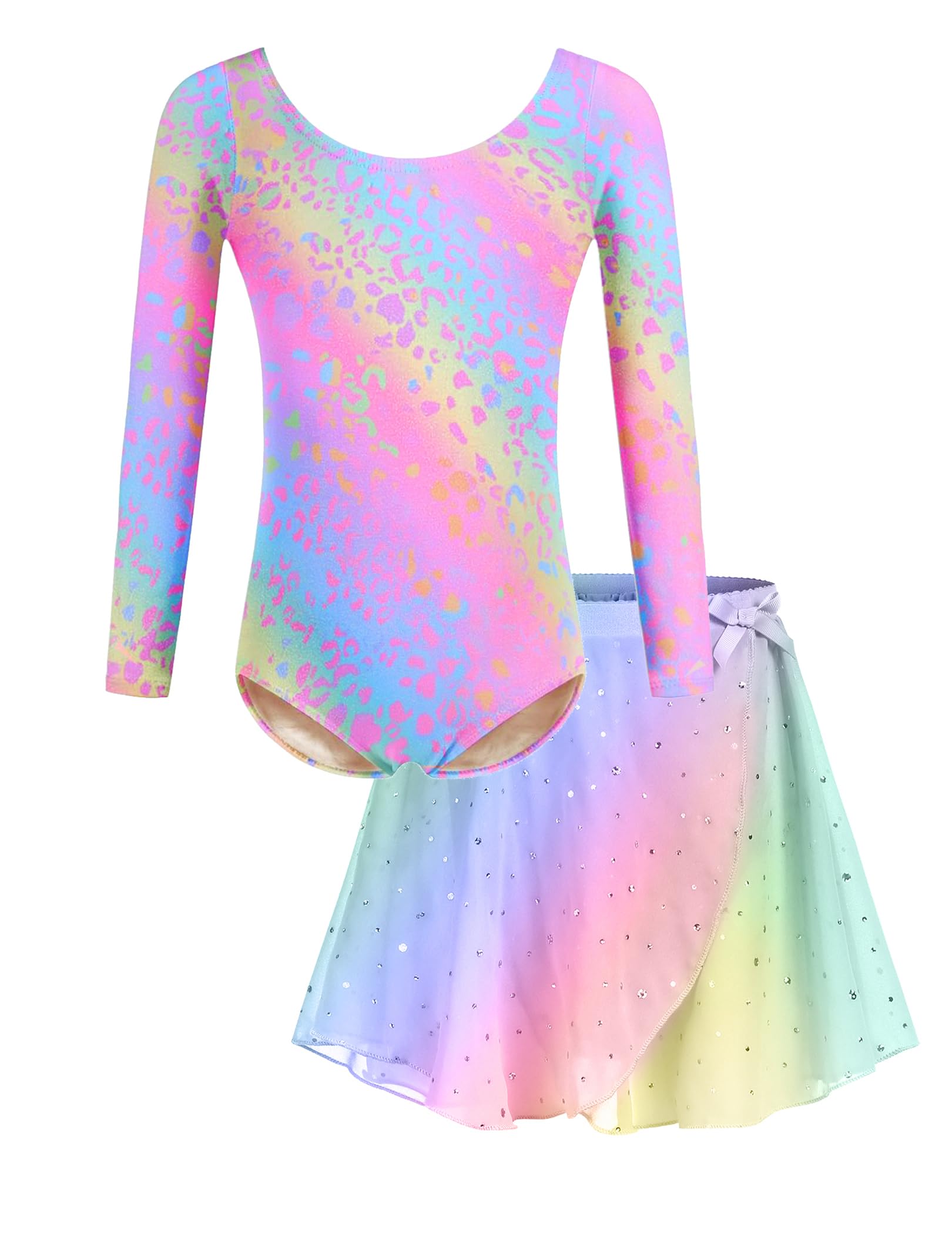 Arshiner Kinder Ballettkleidung 3-11 Jahre Mädchen Zweiteilig Ballettkleid Kurzarm Langarm Ballettanzug Glitzer Tanzkleid Baumwolle Ballett Trikot Mit Chiffon Rock Tütü