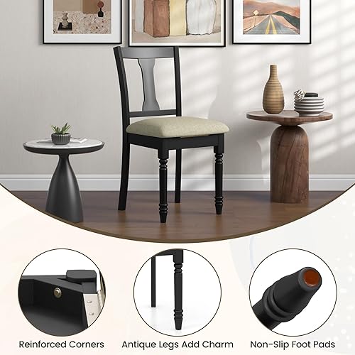 Miniatura 8 de Giantex Juego de 2 sillas de comedor de madera, sillas de comedor de granja con asiento de cojín, sillas auxiliares de comedor de madera sin brazos