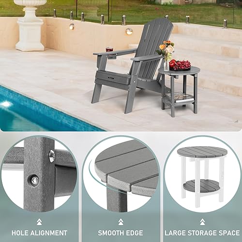 Miniatura 6 de FUNBERRY Mesa auxiliar Adirondack para exteriores, mesas auxiliares de patio de 2 niveles, HDPE para todo tipo de clima para exteriores