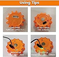 Vista 2 de Kit de luces de emergencia LED tipo bengala recargables por USB-C, batería de litio de gran capacidad, cable 3 en 1, discos intermitentes, con base