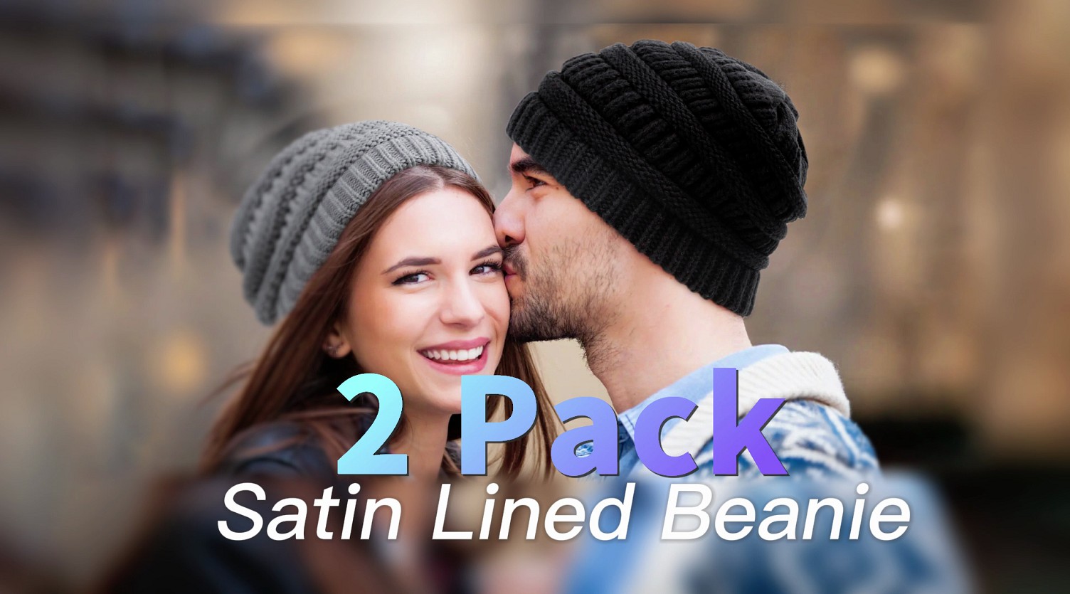 2 Packs Women\'s Satin Lined Knit Cuffed Beanie Hat 2 Pack Satin Lined Beanies 2 Pack Satin Lined Beanie For  main image 2