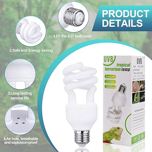 Miniatura 9 de Reginary 4 piezas de luz UVB para reptiles 10.0, bombilla UVB para reptiles tropicales del desierto/subtropicales, luz fluorescente de simulación de