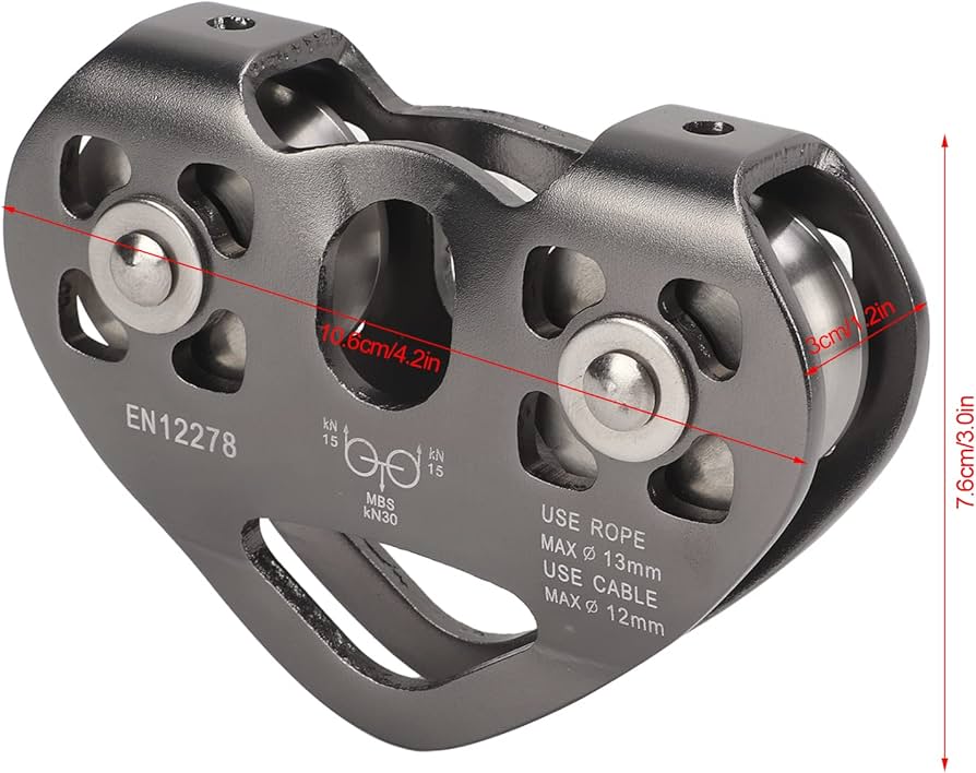 30KN Climbing Dual Pulley Aluminum Zip Line Pulley Large Load Bearing
