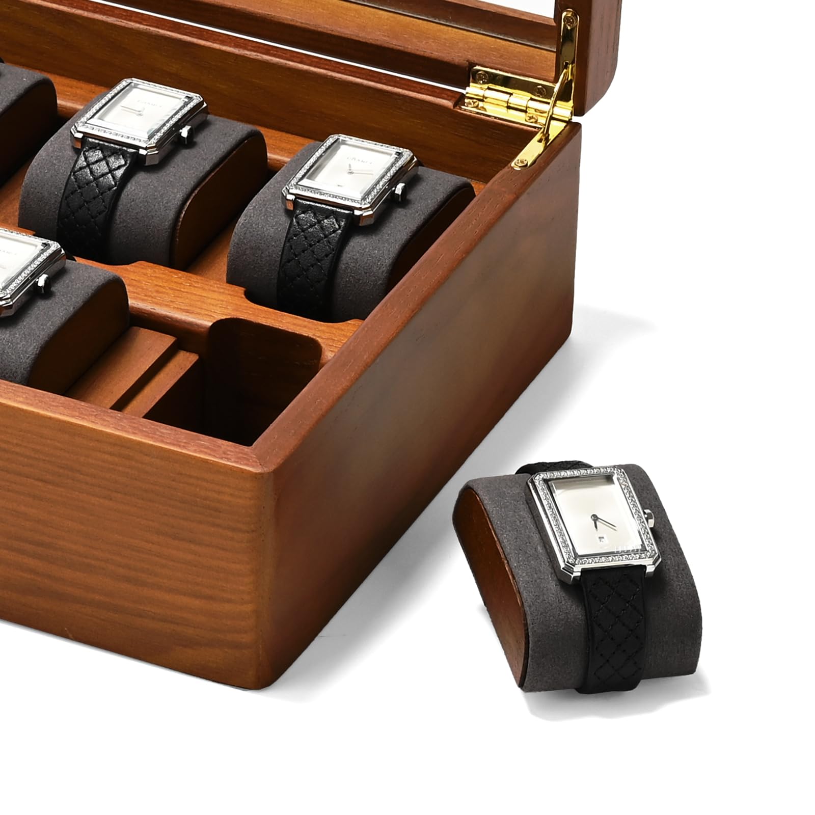 Oirlv Caja Para Relojes De Madera Maciza Organizador Con Tapa 10 Relojes De Almacenamiento Caja De Reloj Con Cojines Extraíbles Reloj(Gris Oscuro)