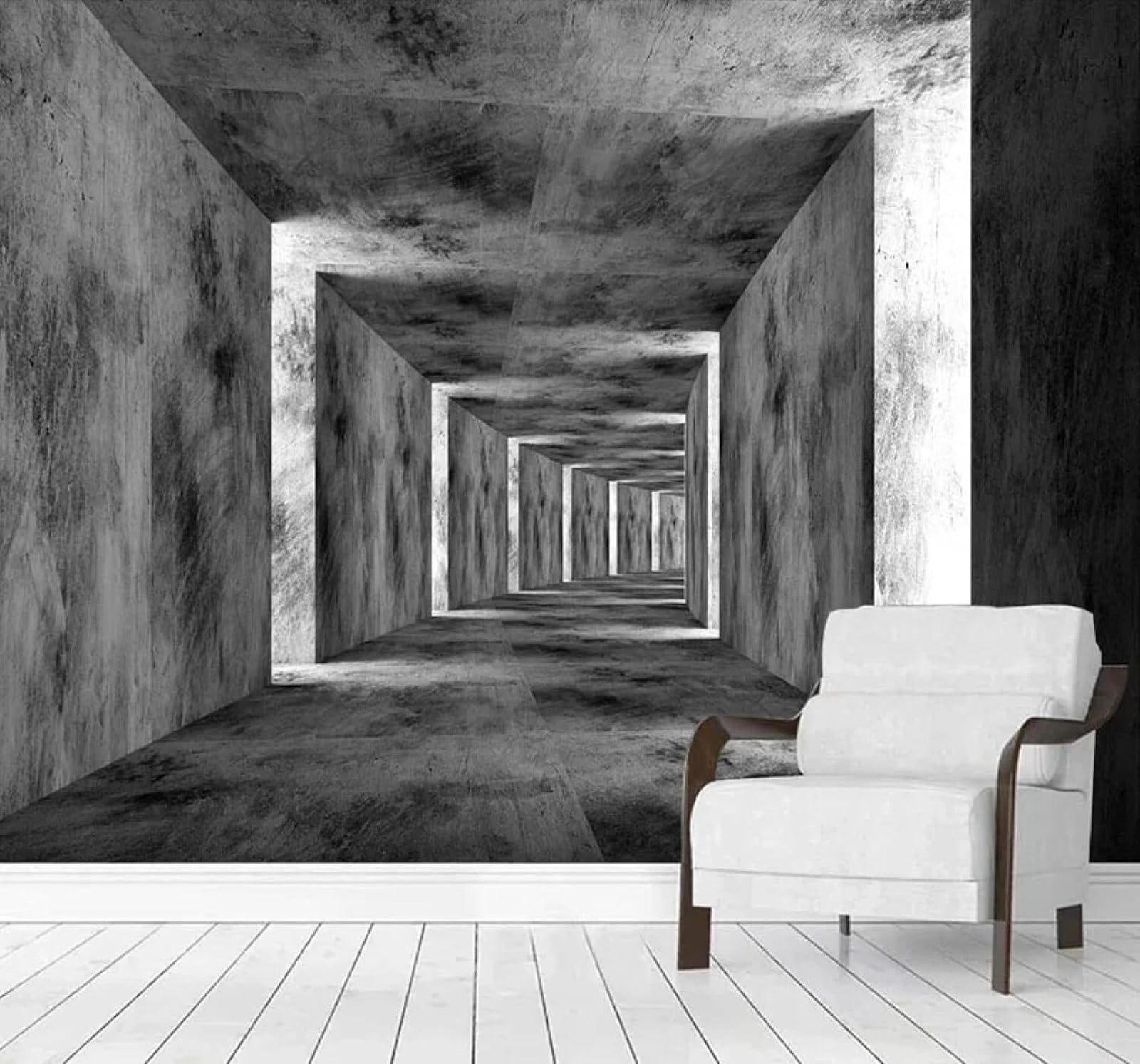 Xlming 400Cm×280Cm(B×H) Three Dimensional Grey Concrete Wall Spatial Extension Corridor 3D Wallpaper Luxury Silk Study Dining Feature Sofa Grey Bedroom Living Room Tv Decorative Wall-400Cm×280Cm