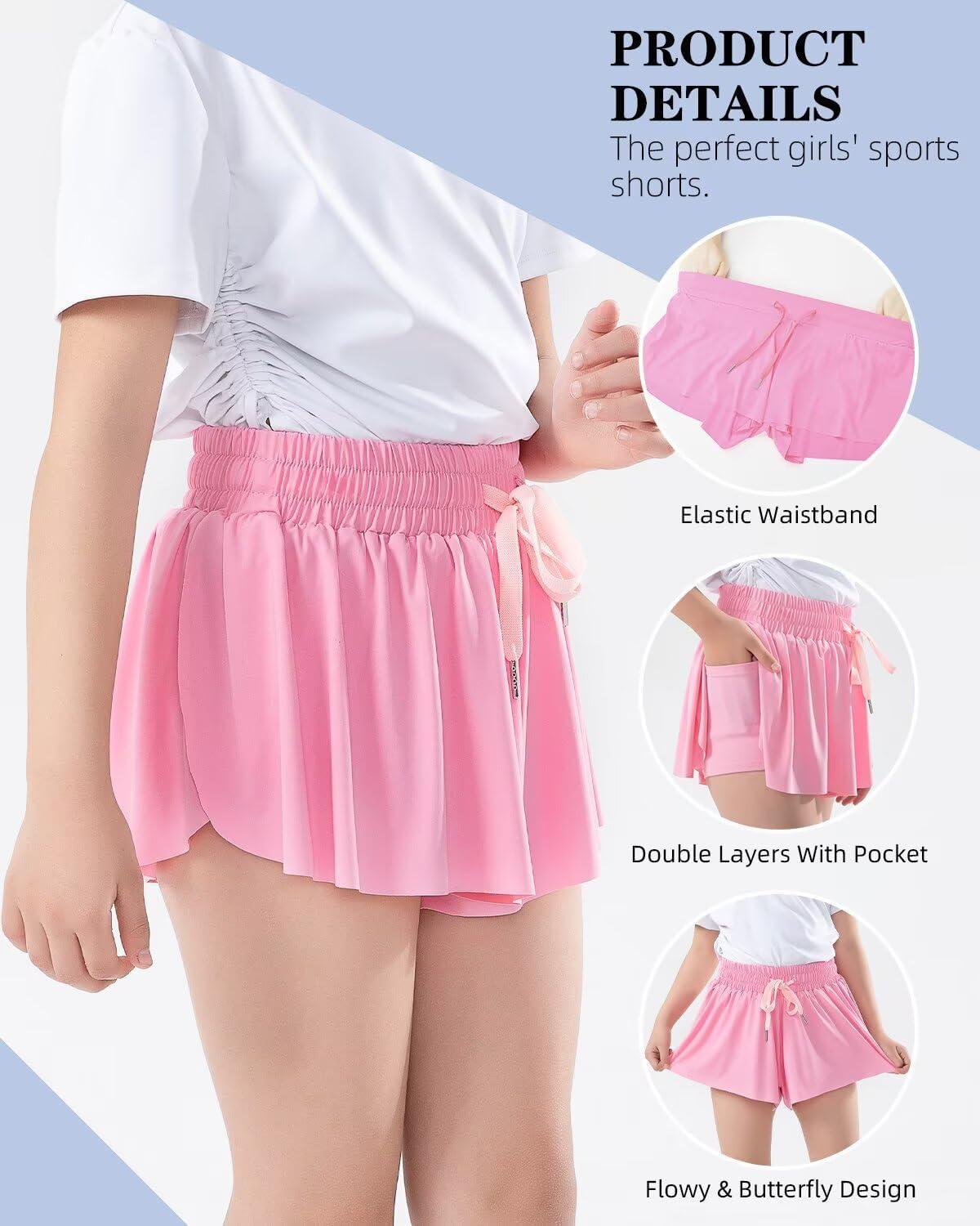 Girls Flowy Shorts with Spandex Liner,2 in 1 Butterfly Shorts Teen Girls with Pockets for Sports，Running，Athletic - Image 4