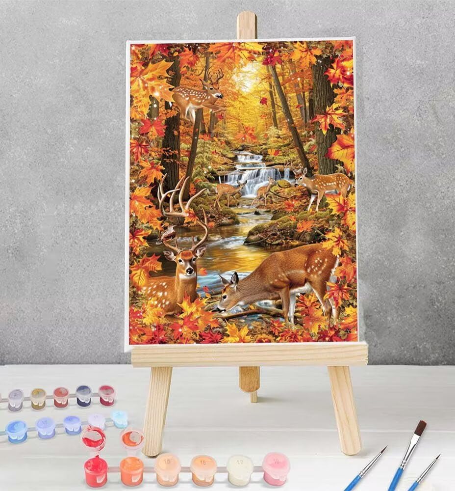 Malowanie według liczb, dla dorosłych, na płótnie zwierzęcym, jeleń, zestaw "zrób to sam", malowanie po numerach, bez fałd, płótno z pędzlami, pigment akrylowy, 100 x 135 cm, model YEYUMEOZO-V
