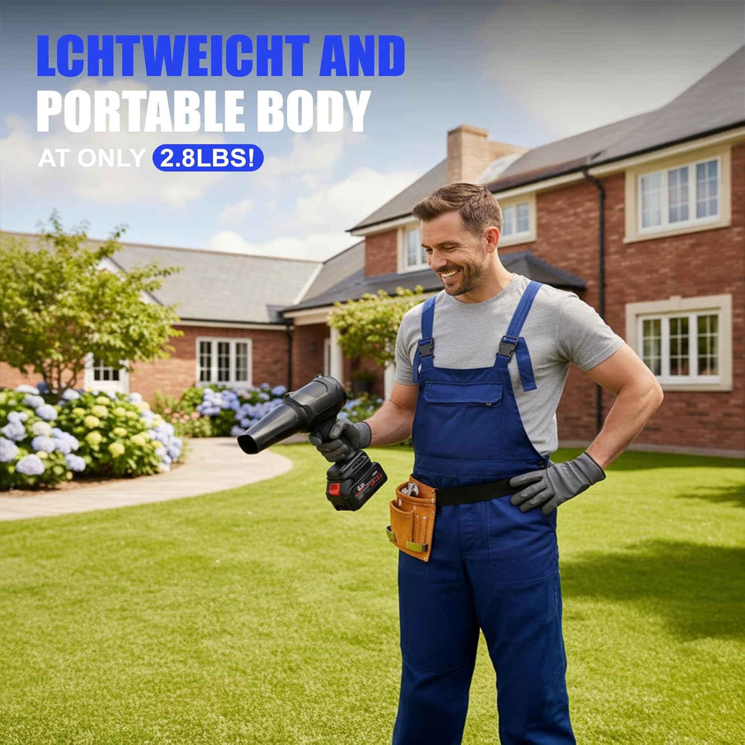 Cordless Leaf Blower, 500000RPM/min Turbo Jet Blower with 2 * 4000mAh Battery, 1200G Thrust 2.8LB Lightweight Handheld Blower for Lawn Care, Home, Car, Garage Cleaning