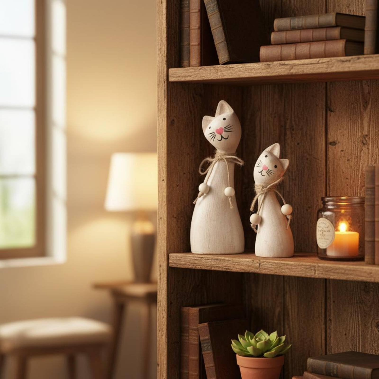 かわいい木彫り 猫のペア置物　最終値下げ Amazon.co.jp: Jinhxofs 2 個 カップル猫置物 シンプルデザイン ペア猫