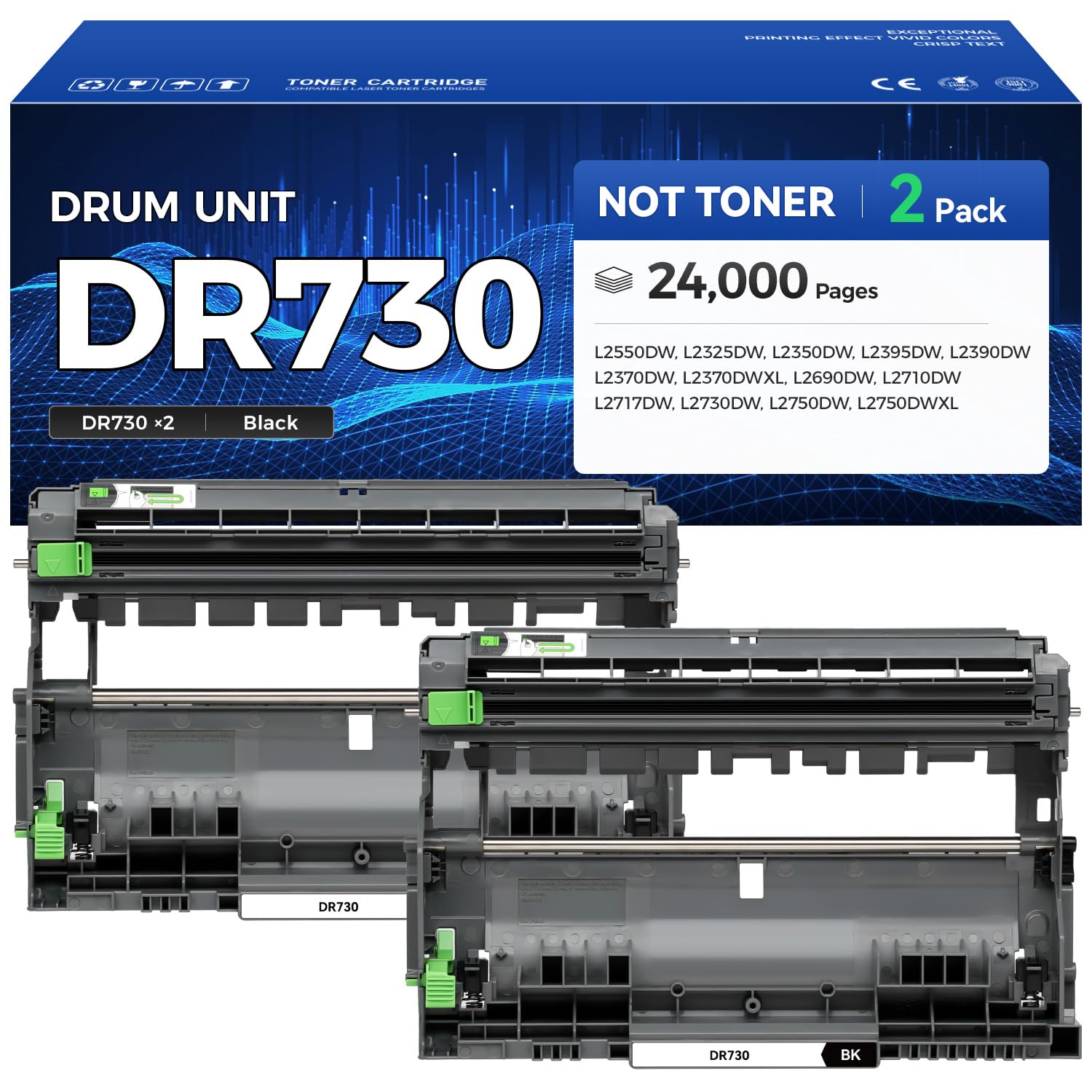 DR730 Drum Unit (Not Toner) 2-Pack Printer Replacement Compatible