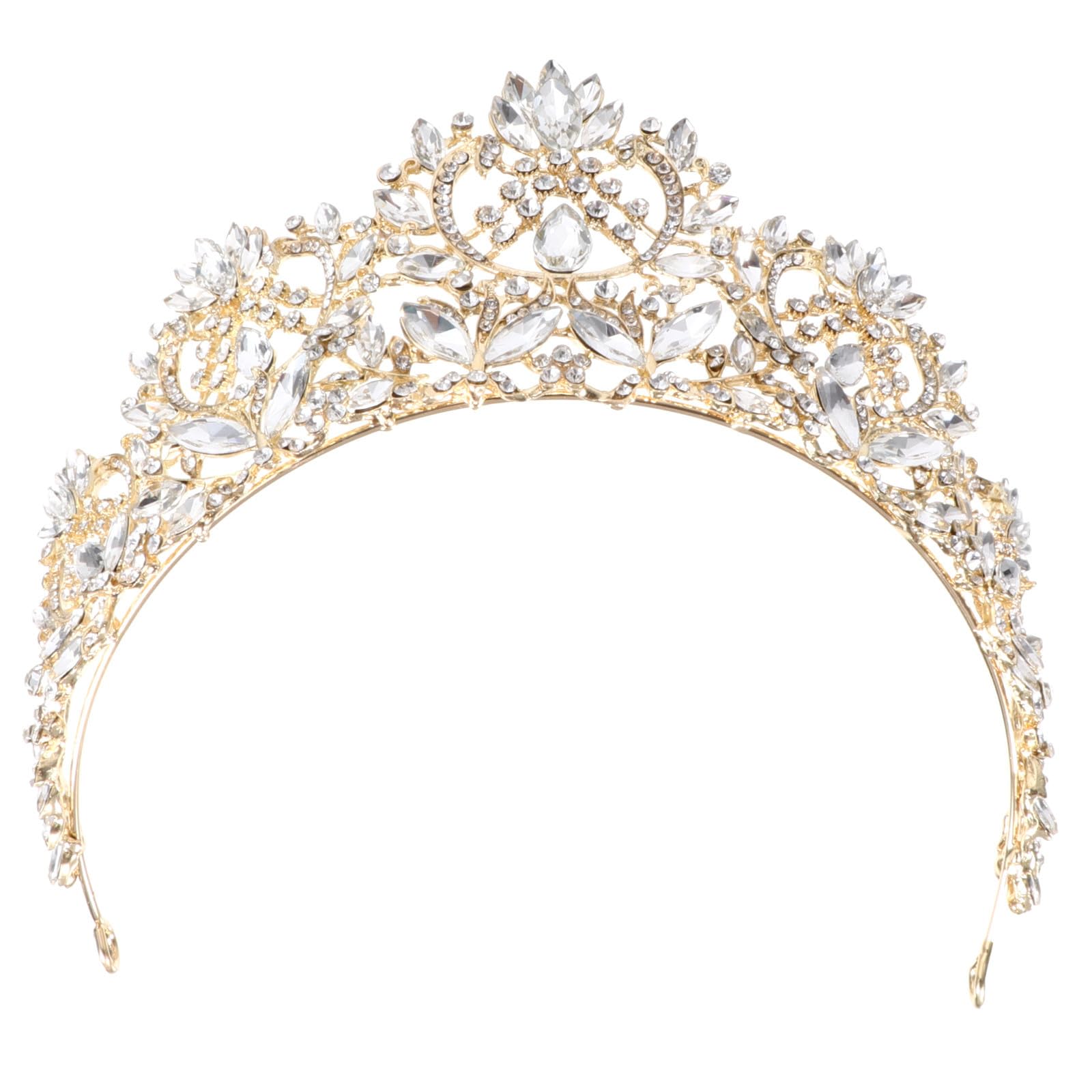 Tiara nupcial de aleación refinada y rhinestone con acabado oro 8