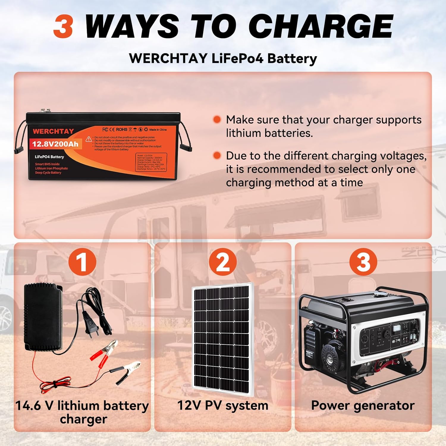 50/100/200/300AH Battery, 12V Lithium Battery Series/Parallel, 50A BMS Up to 10000+ Cycles, Lightweight Small Size, for RV, Marine, Trolling Motor, Solar, Van Life, Back Up Power (200)