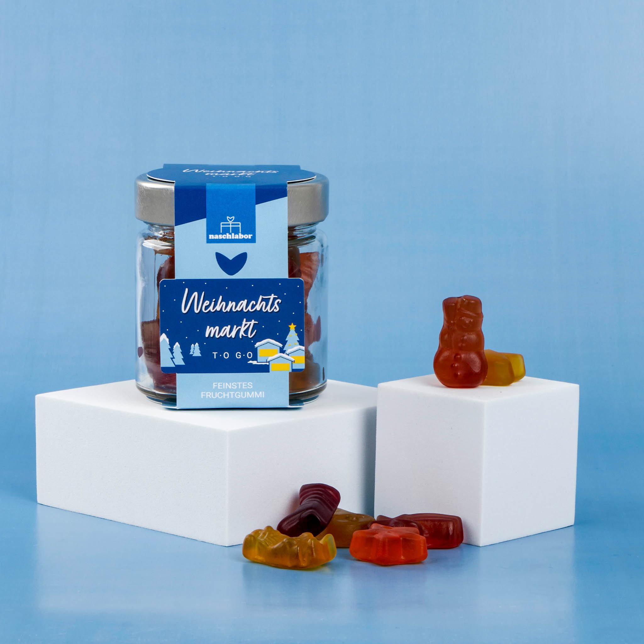 Weihnachtsmarkt To Go in Geschenkglas 120g | leckere Fruchtgummis zur Weihnachtszeit | Das perfekte Geschenk für Weihnachten | Adventskalender Geschenk | Weihnachtsmarkt